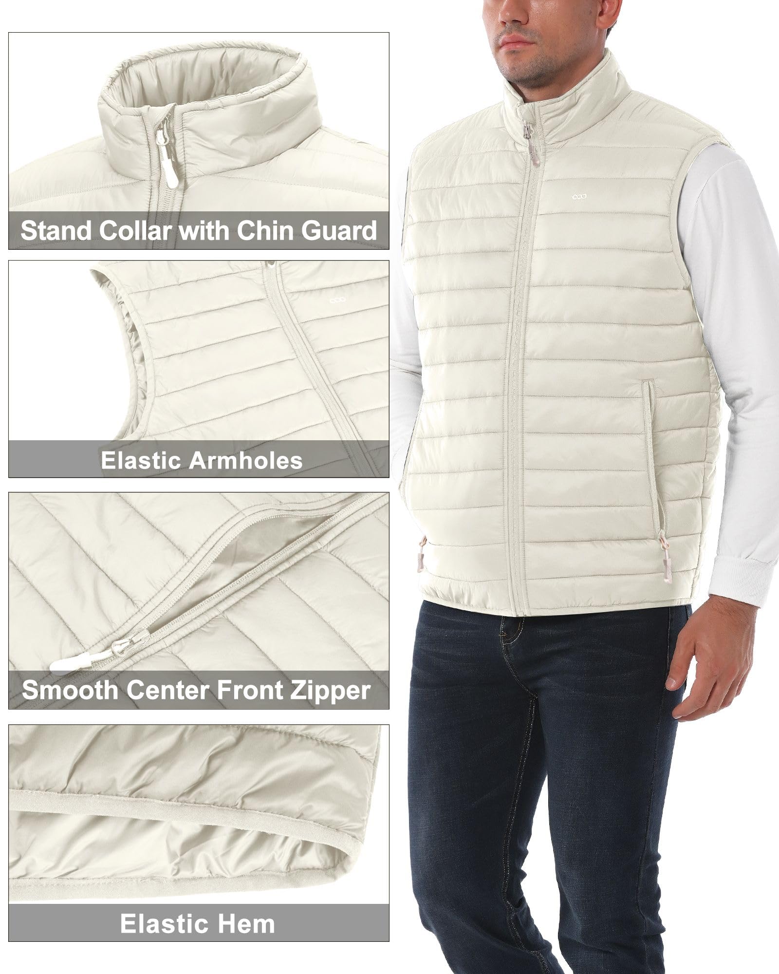 33,000ft Gilet léger pour homme, gilet matelassé matelassé matelassé et rembourré, vêtement d'extérieur, veste coupe-vent sans manches pour golf, course à pied, randonnée, équitation