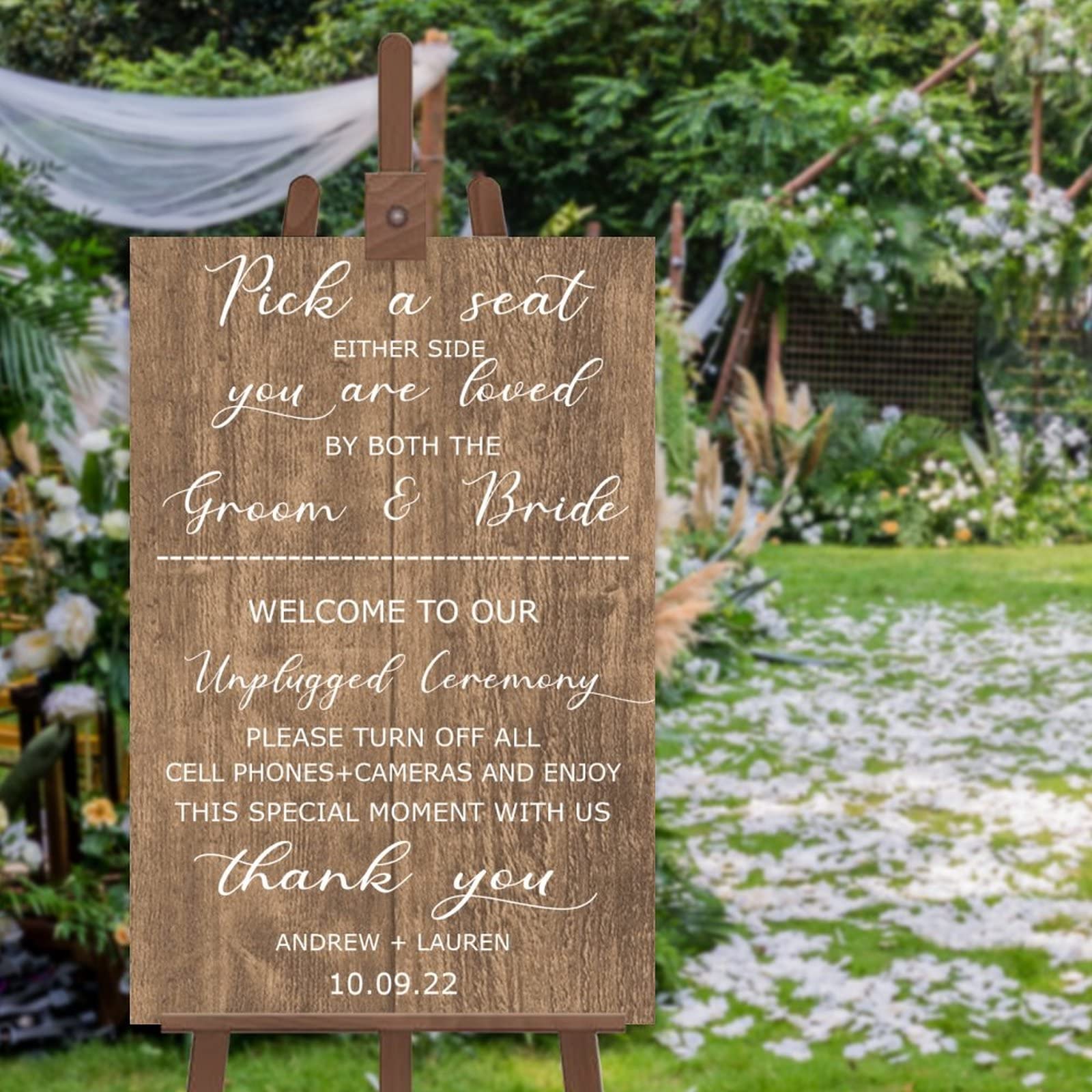 "Pick A Seat"-Schild, Zeremonie-Schild, unplugged Hochzeitsschild, vertikales Hochzeitsschild aus Holz, rustikale Hochzeitsdekoration, Zeremoniedekoration, 76,2 x 50,8 cm