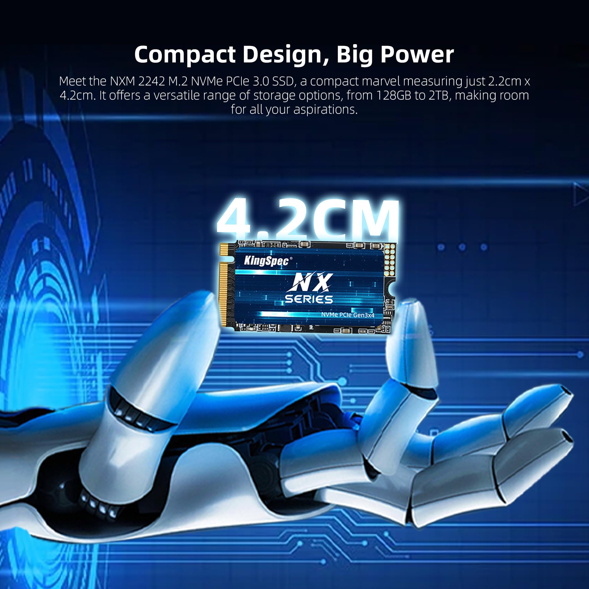 KingSpec 128GB M.2 2242 NVMe SSD - Up to 3500 MB/s Read Speed, PCIe 3.0 SSD with 3D NAND Flash, Compatible with PC, Laptop and Desktop - Detailed View