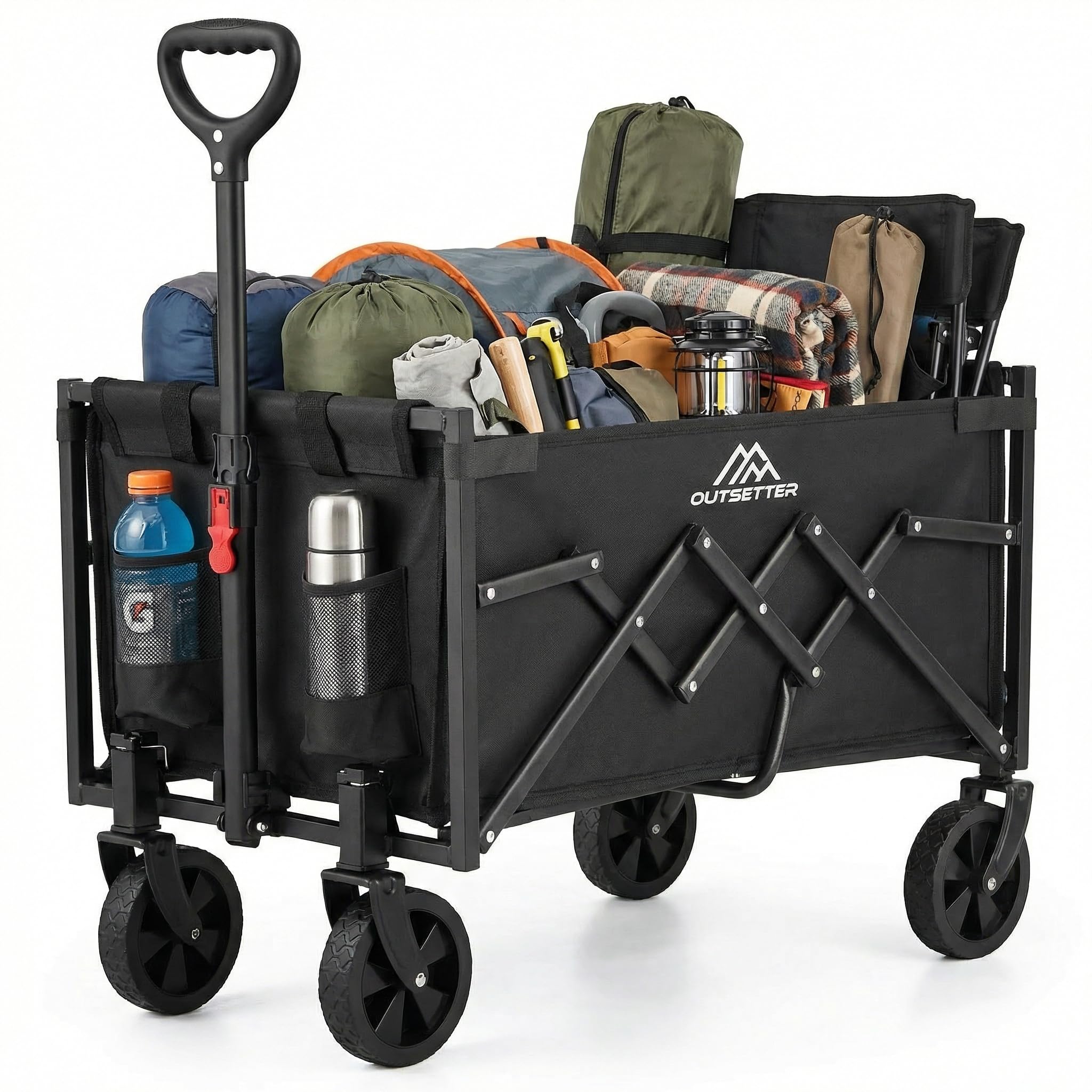 75L Festival Trolley Folding Trolley Cart on Wheels, Portal Festival Camping Wagons Cart with Adjustable Handle, Foldable Wagon for Camping, Garden, Beach, Shopping, Outdoor