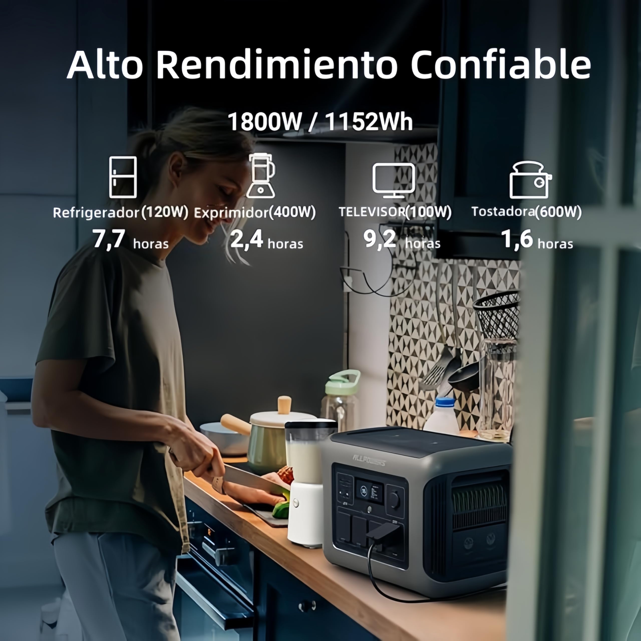 ALLPOWERS R1500 Estación de energía portátil 1152 Wh LiFePO4 batería 1800 W (pico 3000 W) generador solar CA salida Emergencia móvil para jardín, fiesta, viajes, camping, autocaravana