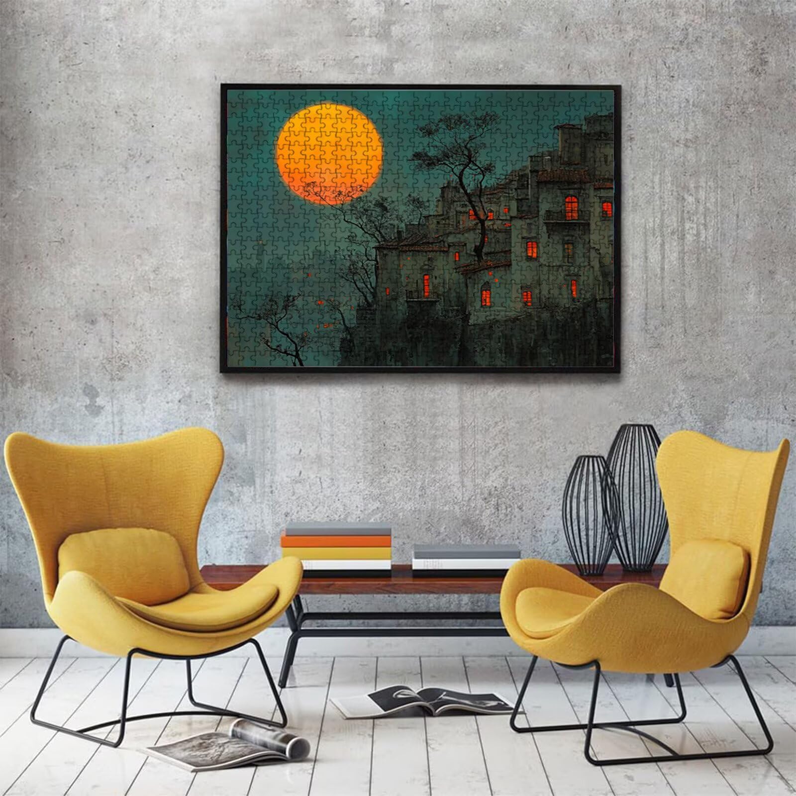 Puzzle 2000 elementów, puzzle 2000 elementów dla dorosłych, trudne puzzle, aktywność antystresowa i relaks, druk w wysokiej rozdzielczości, drewniane puzzle księżyc dom z wykwintnym pudełkiem do