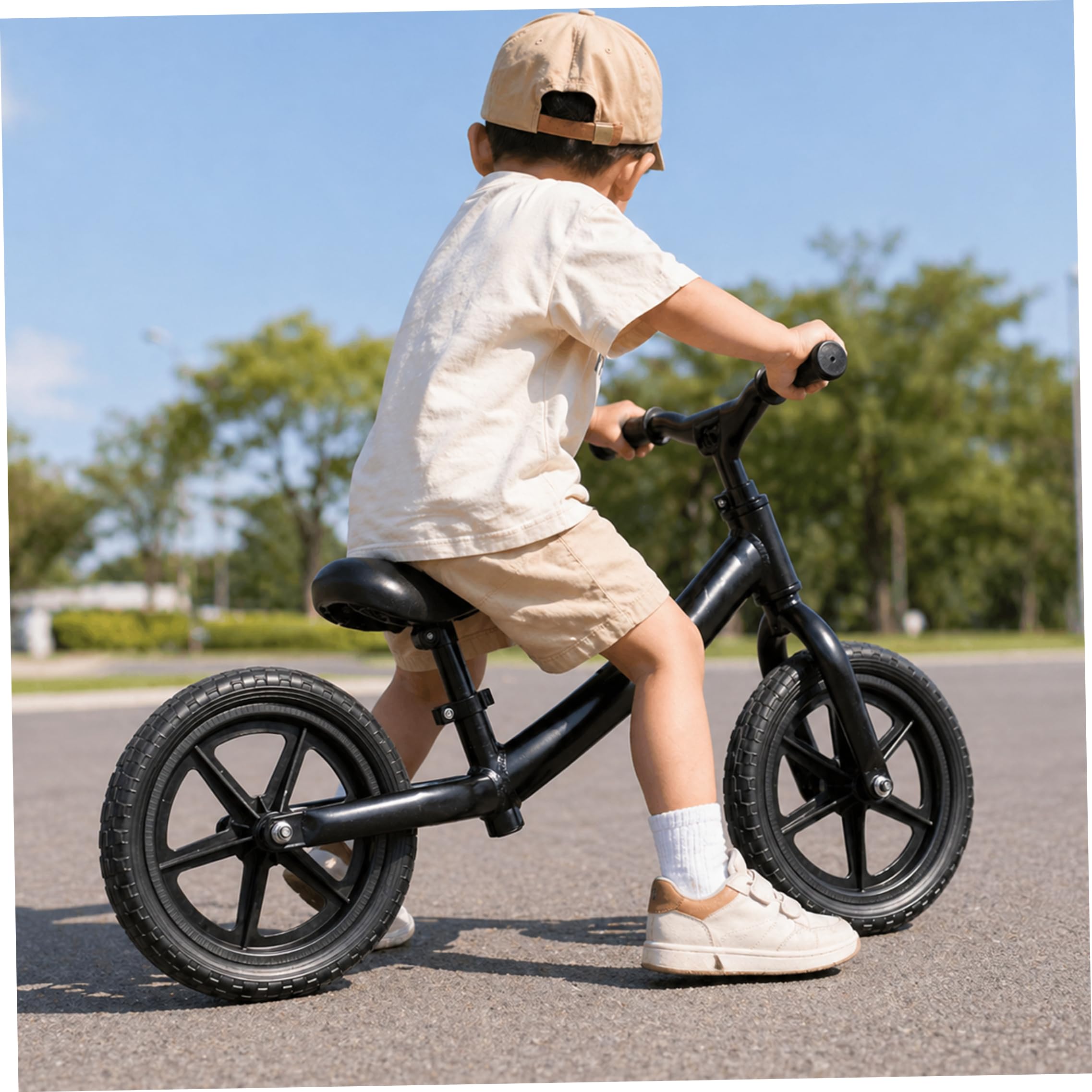 2er-Pack 12-Zoll-Laufradräder, inflationsfreies Kunststoffreifen-Set mit Fünf-Stern-Nabe, Schwarz, Ersatzräder für Kinder-Laufräder
