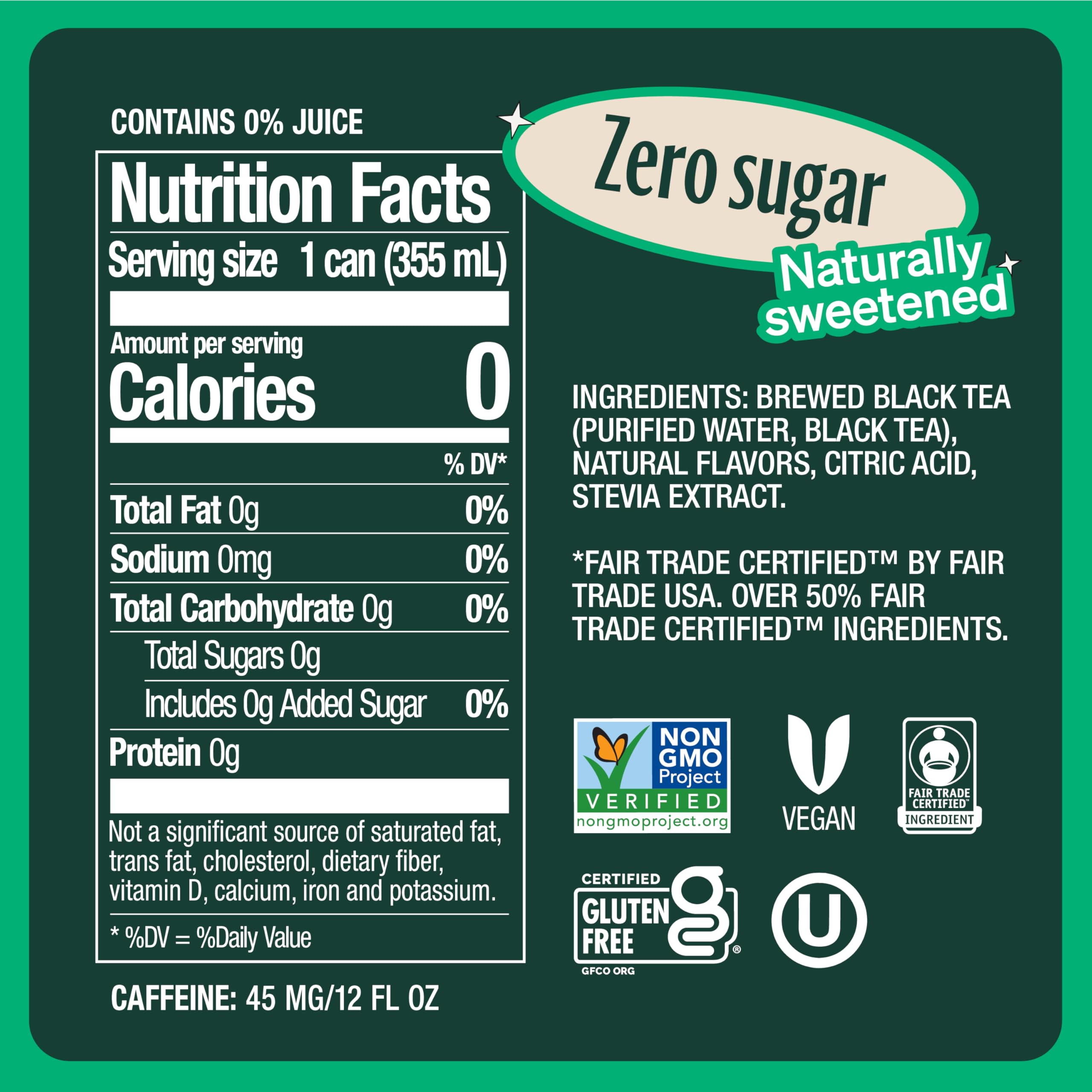 Zevia Zero Sugar Tea, Black Tea with Peach, 12 oz Cans (12-Pack) – Naturally Sweetened, Zero Calorie Sugar Free - Non-GMO Project Verified, Gluten-Free, Vegan