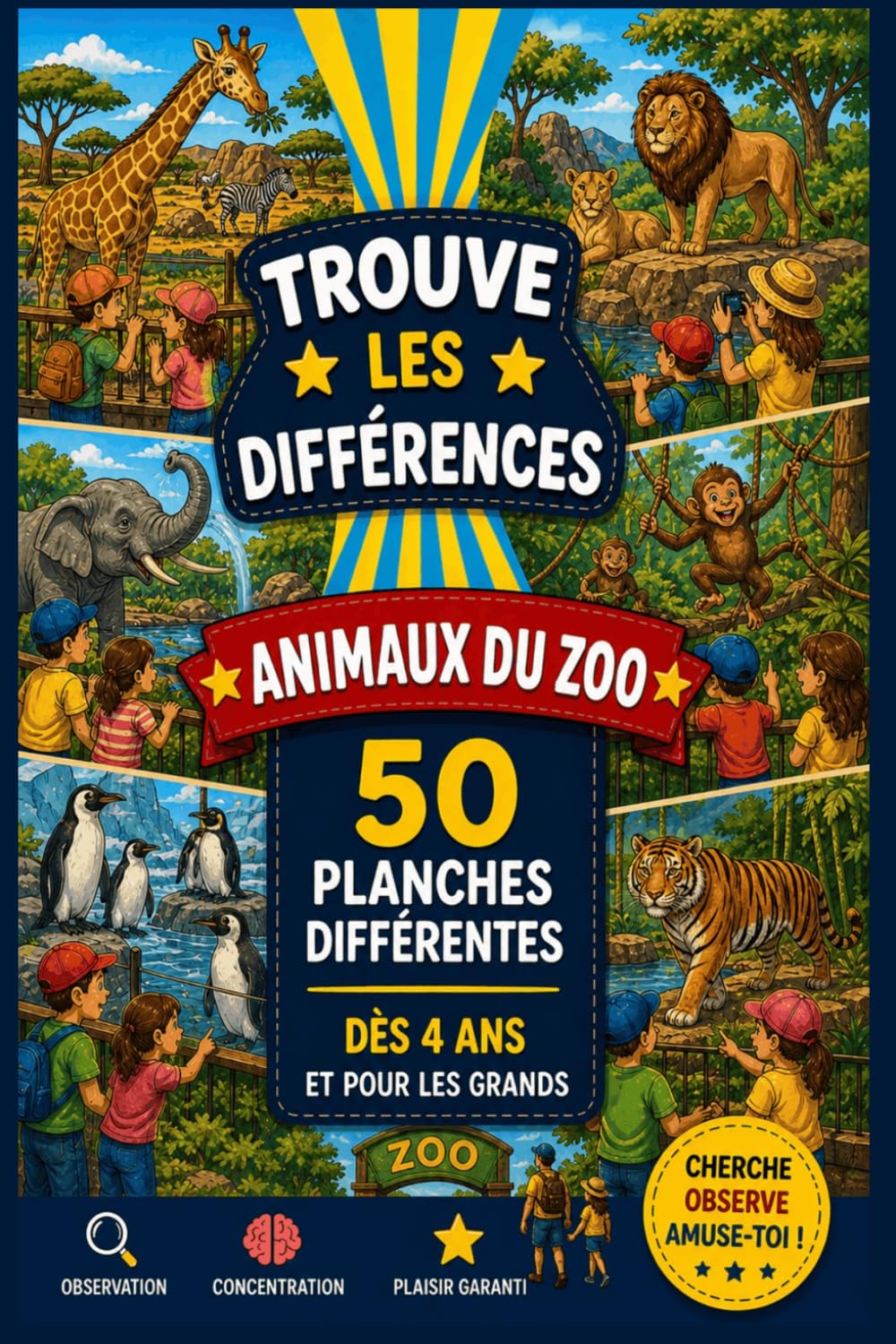 50 Jeux TROUVER LES DIFFERENCES – LES ANIMAUX DU ZOO: Pour Développer Observation, Concentration et Logique : Livre d’Activité Garçon Fille avec Images Pastel