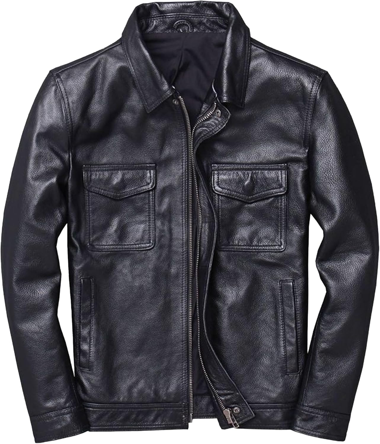 Men's Faux Leather Jacket Over Collar Leather Jacket Multi Pocket Pu Motorcycle Coat