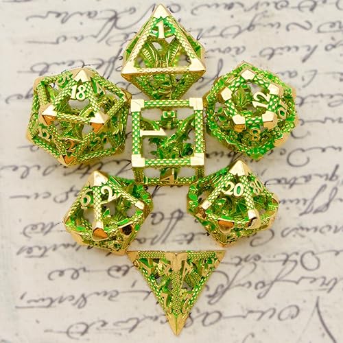 Miniatura 65 de D&D - Juego de dados de metal, 7 piezas poliédricos para Calabozos y Dragones, juegos de rol, juegos de mesa, juego de rol Shadowrun – Regalo hueco