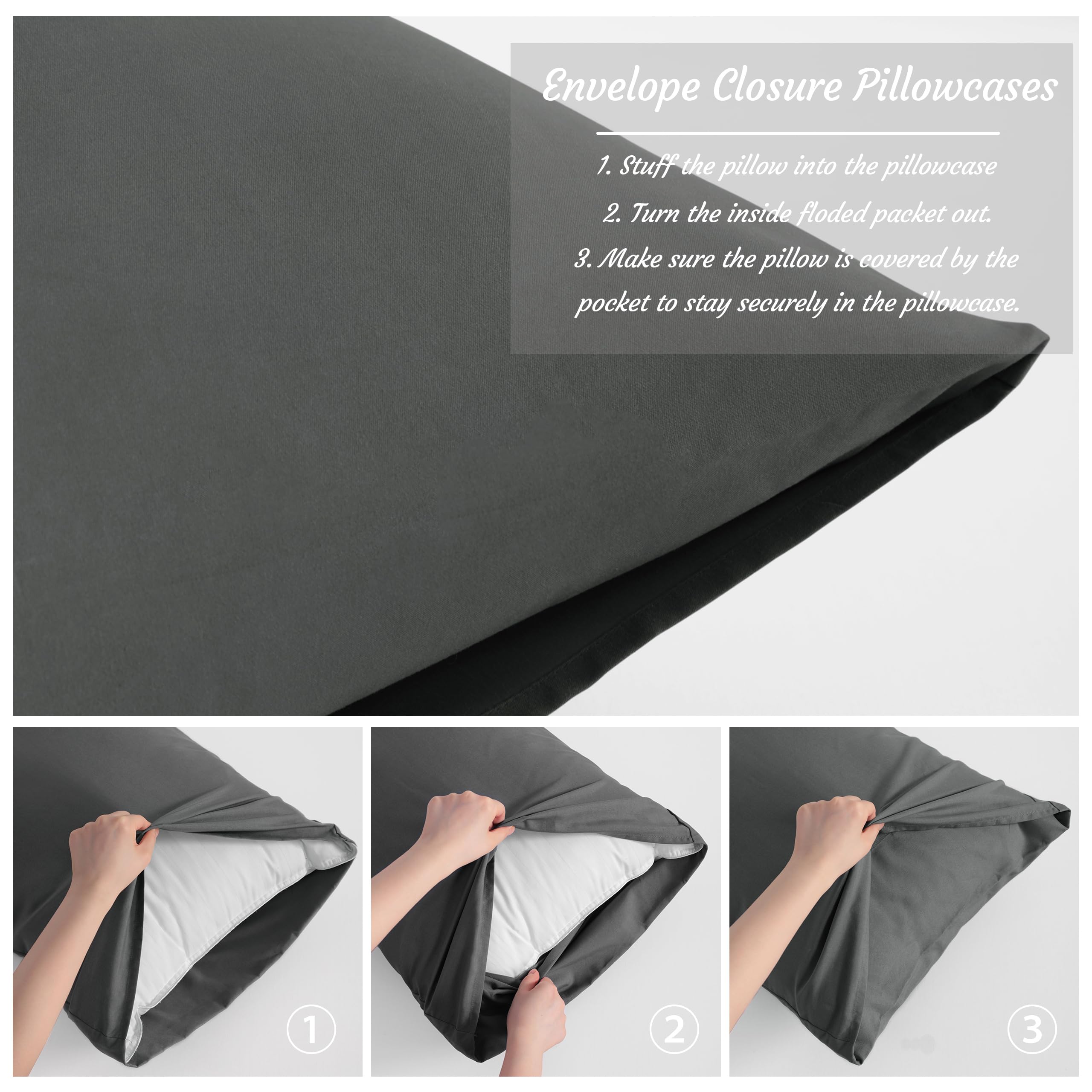 Lot de 2 taies d'oreillers en satin lavé de 50x70cm - ble