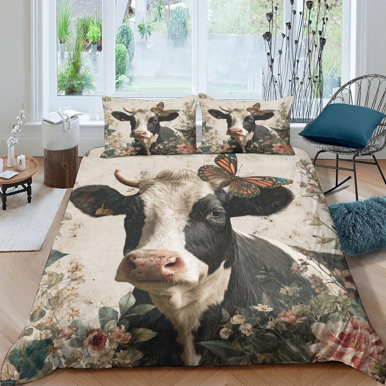Ctjqhvkz Style-9 3D Printed Cow Pastoral Fitted Sheet Microfiber Soft Breathable Floral Farmhouse Mattress Cover For Bedroom Dorm Mattress Protection Decor Single（135X200cm）