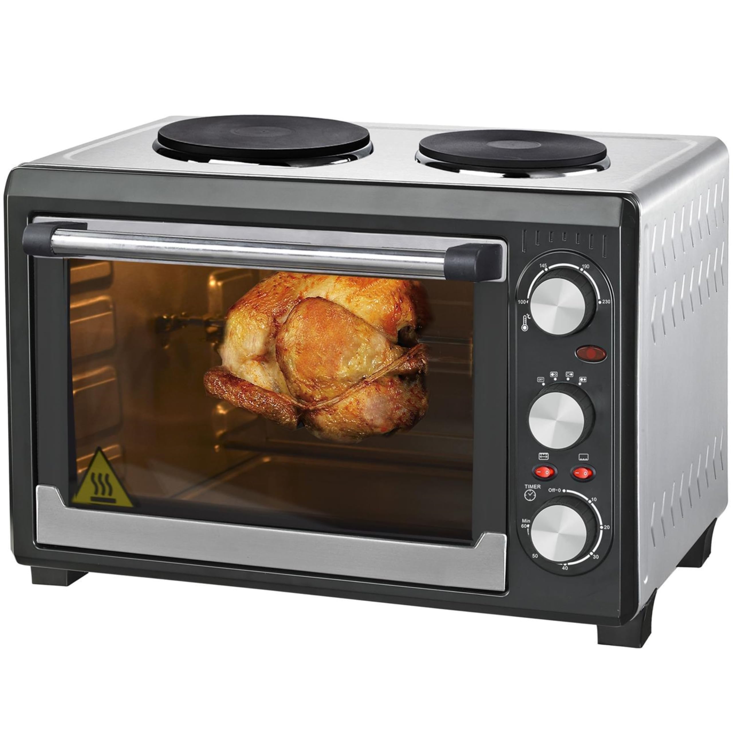 Syntrox Germany 26 l Minibackofen 2 Kochplatten Etass | Kleinküche | Miniofen | Pizzaofen, für kleine Küchen, mit Timer, inklusive Zubehör, Platzsparend, Miniherd