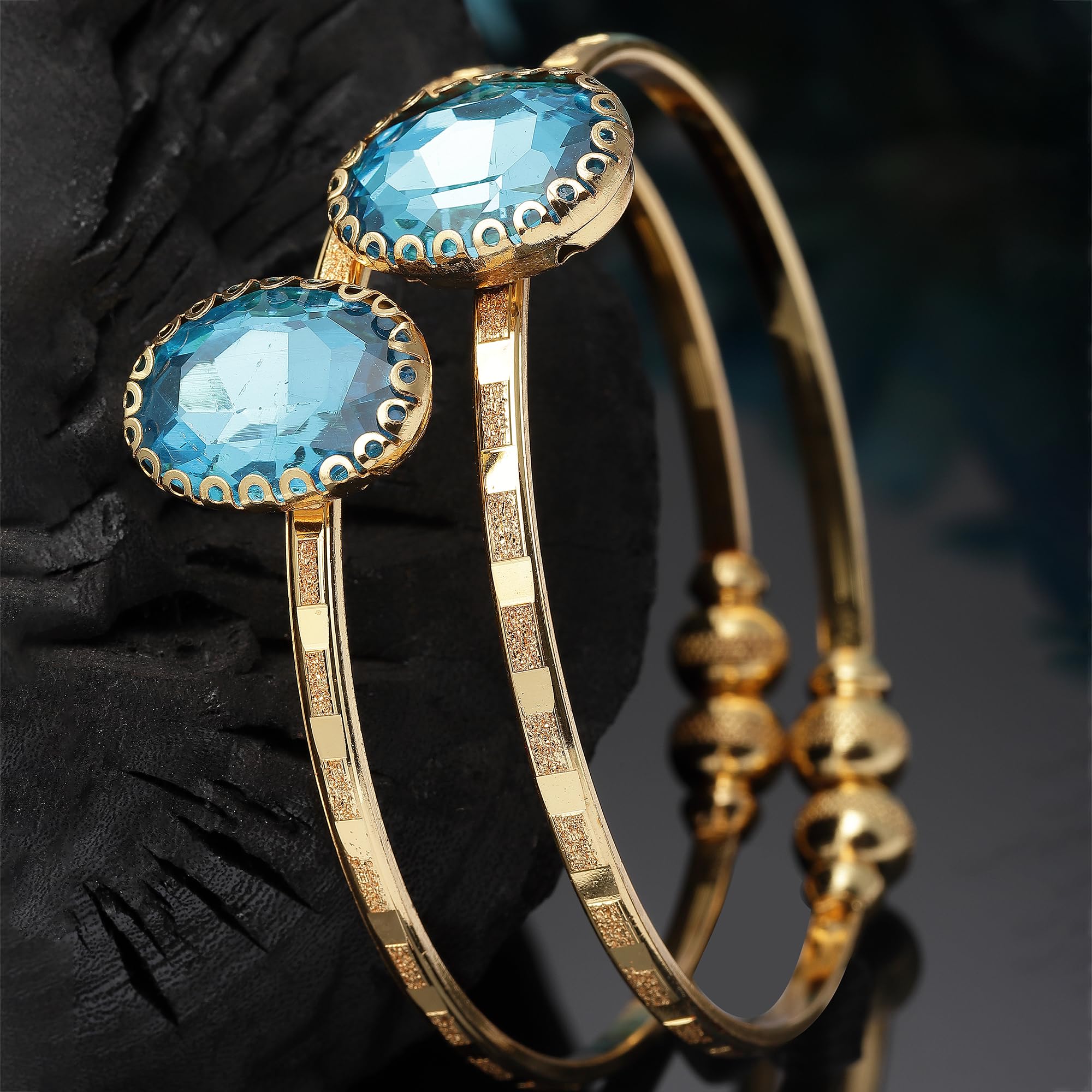 Gold-Plated American Diamond Handcrafted Kada Bracelets Set