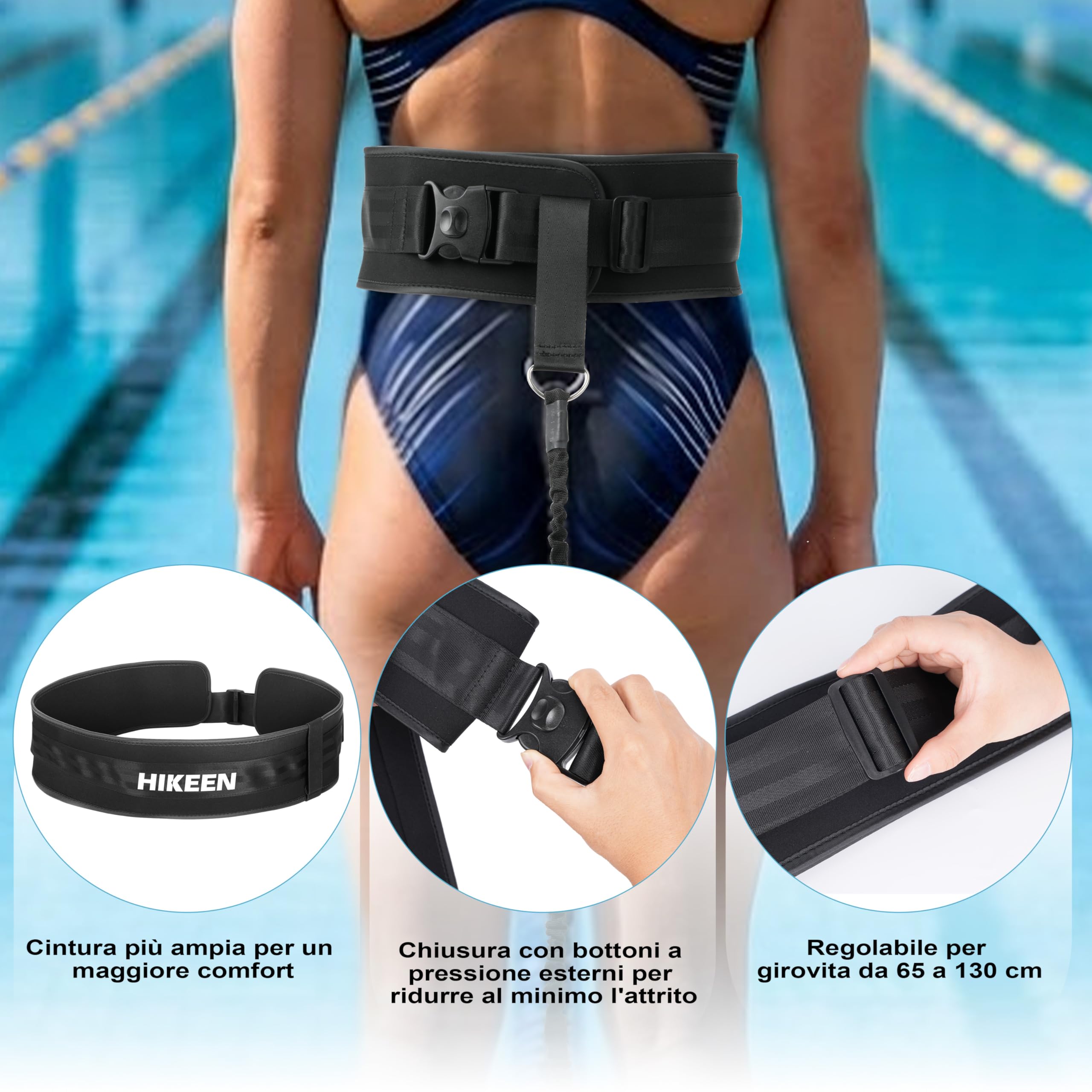 BOOSTEADY Cintura da Nuoto Regolabile Largo e Spesso, Accessori per Piscina, Cinturone per Nuoto Statico 4M per Adulti e Adolescenti, Fascia Elastica per Nuoto in Piscina