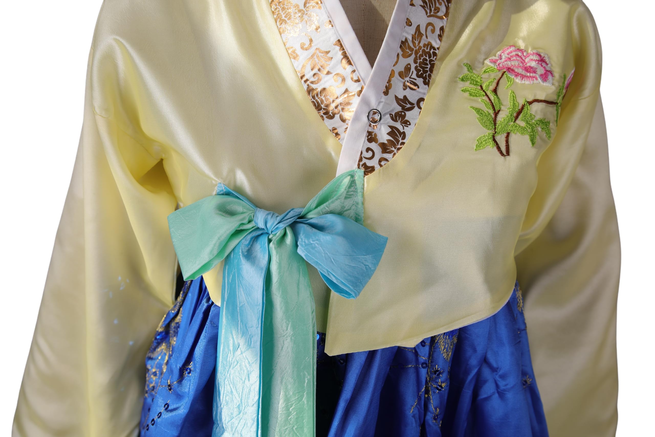 Traditionelles Koreanisches Hanbok-Kleid für Damen, langärmelig, Palast, Hochzeit, Tanzkostüm, mit gestickten Blumendetails