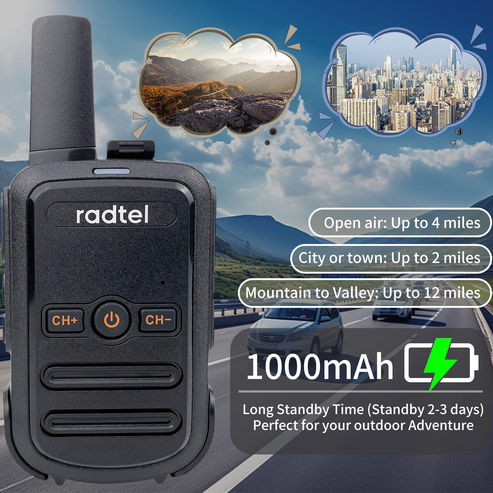 Radtel RT12 Walkie Talkie Ricaricabile per Adulti Portatile a Lungo Raggio Senza Licenza PMR 446 Radio Ricetrasmettitore 16CH Vivavoce VOX per Escursioni in Campeggio… (Nero)