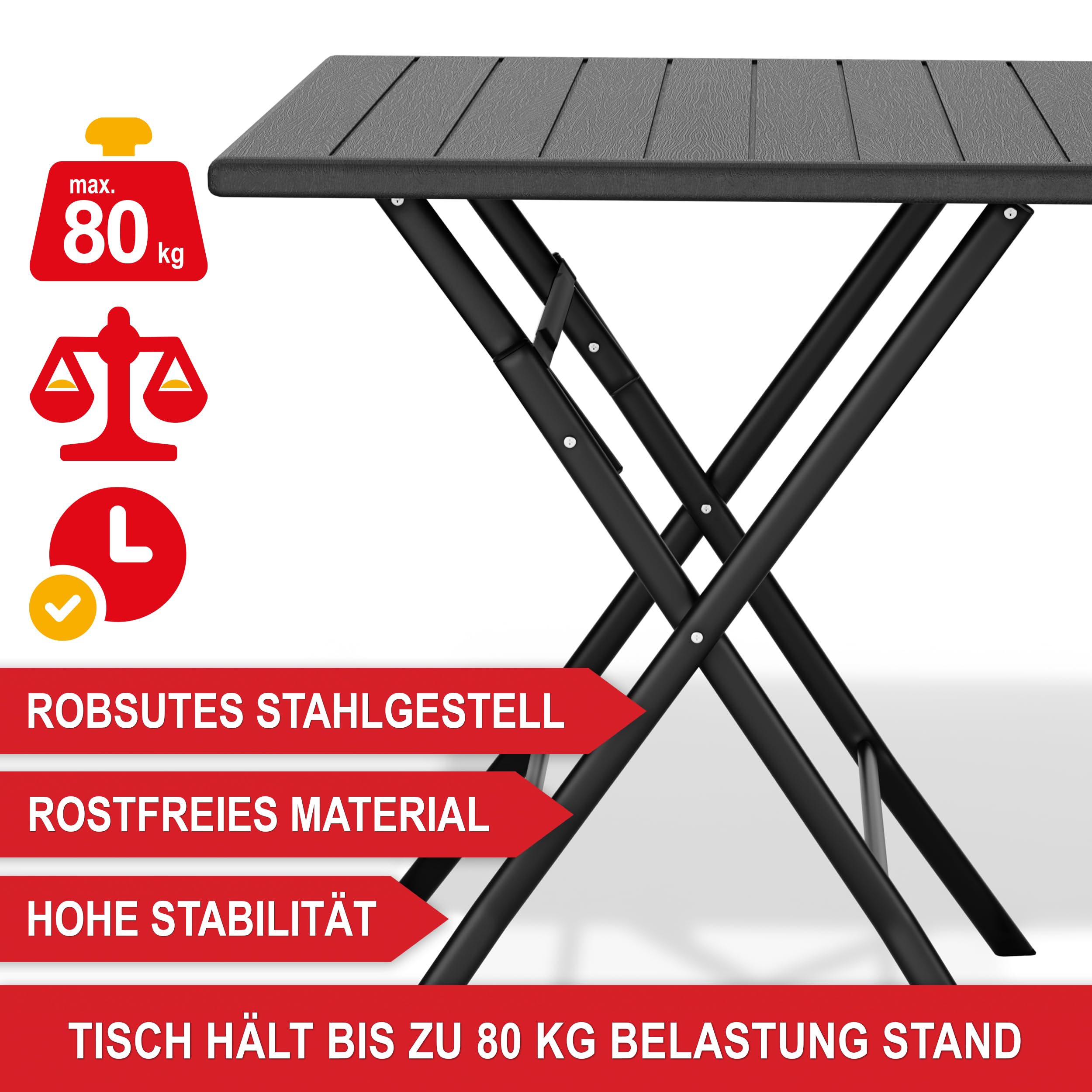 Onbest Balkontisch mit Holz Optik – klappbar – Campingtisch aus robustem Kunststoff – 80 kg Belastbarkeit – für Balkon, Garten & Terrasse – wetterfest – eckig – 56x61 cm