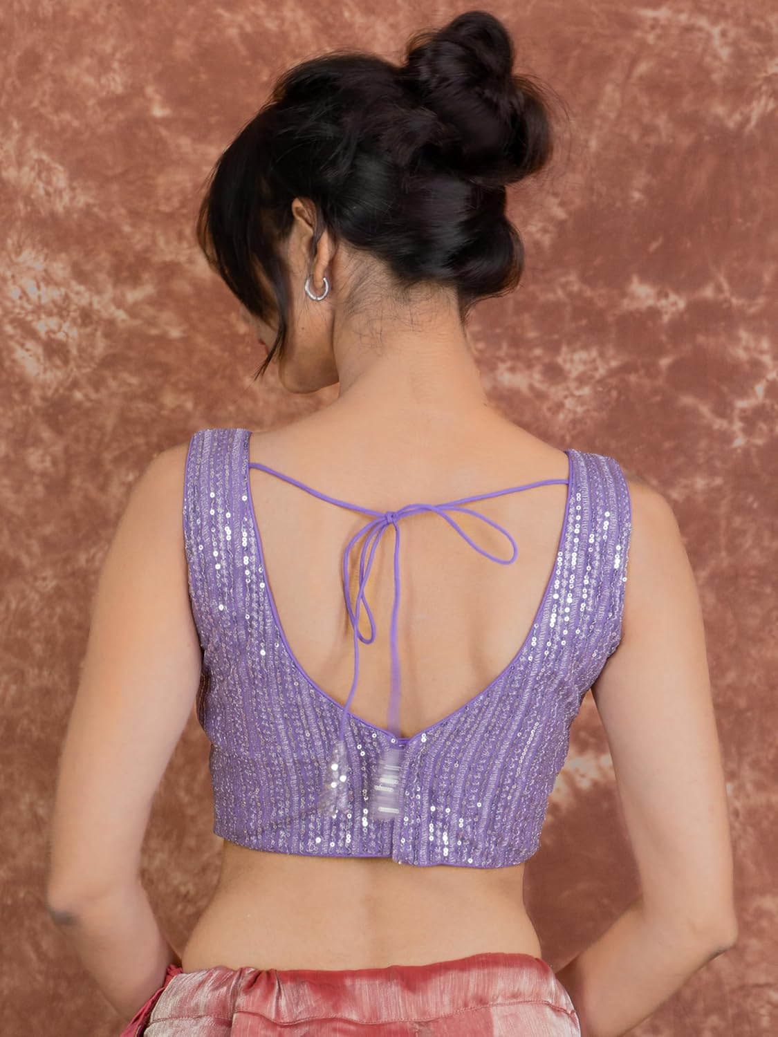 FIGURE'S DESIGNER Women's Sequin Embroidered SabyaSachi Cut Sweetheart V Neck Sleeveless Readymade Saree Blouse E30 - Image 3