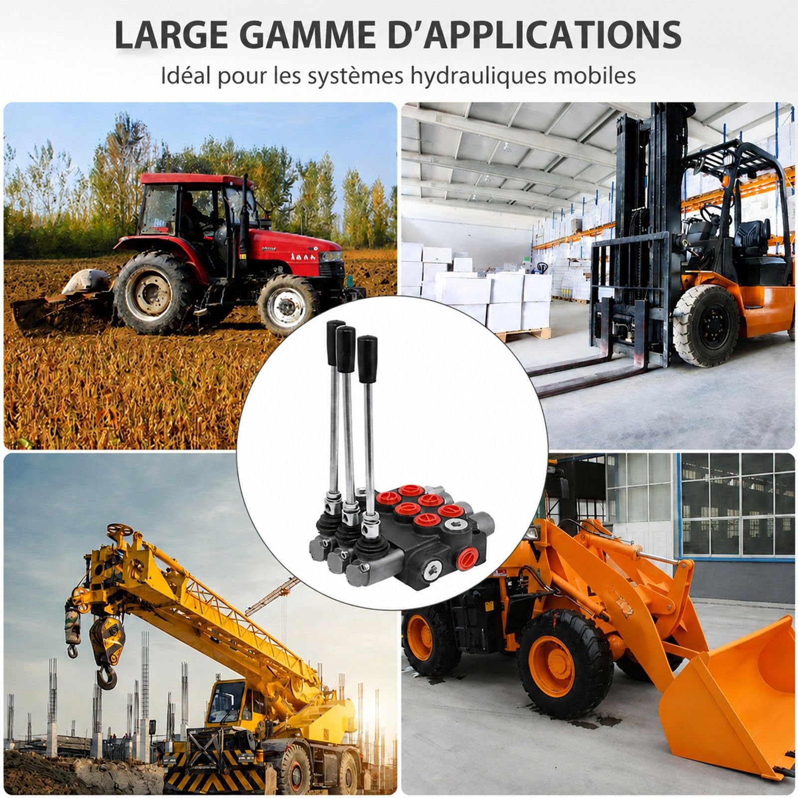 Vanne de commande hydraulique à 3 sections, 11 GPM 40 L/min, double effet, pour moteurs et pompe