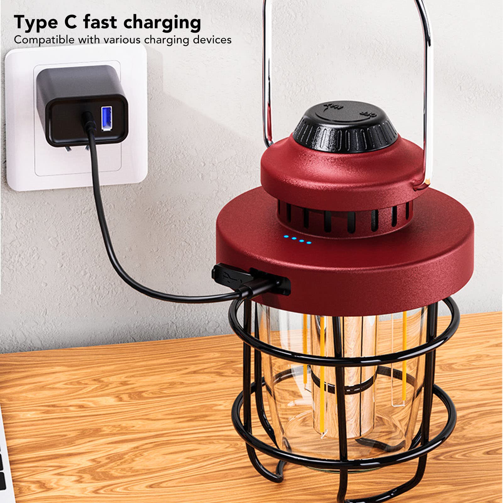 Camping Lanterns doładowalne, retro LED LED Lantern, Outdoor Hanging Tent Light, do przerwania zasilania, przetrwanie, wędrówki, bar (.)