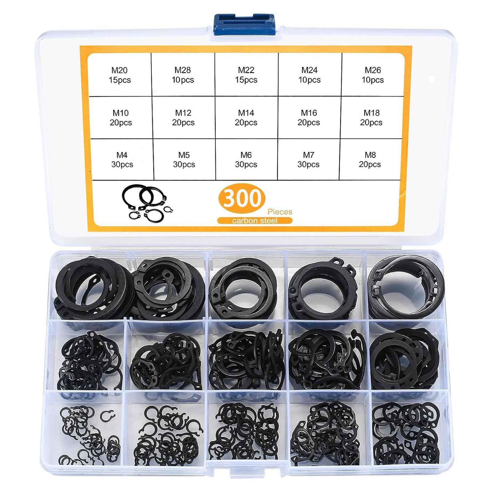 300pcs 4mm to 28 Assorted Clip Rings Set Steel Retaining Rings Easy Installation Retaining Suitable for Shafts Automotive Repair Circlips