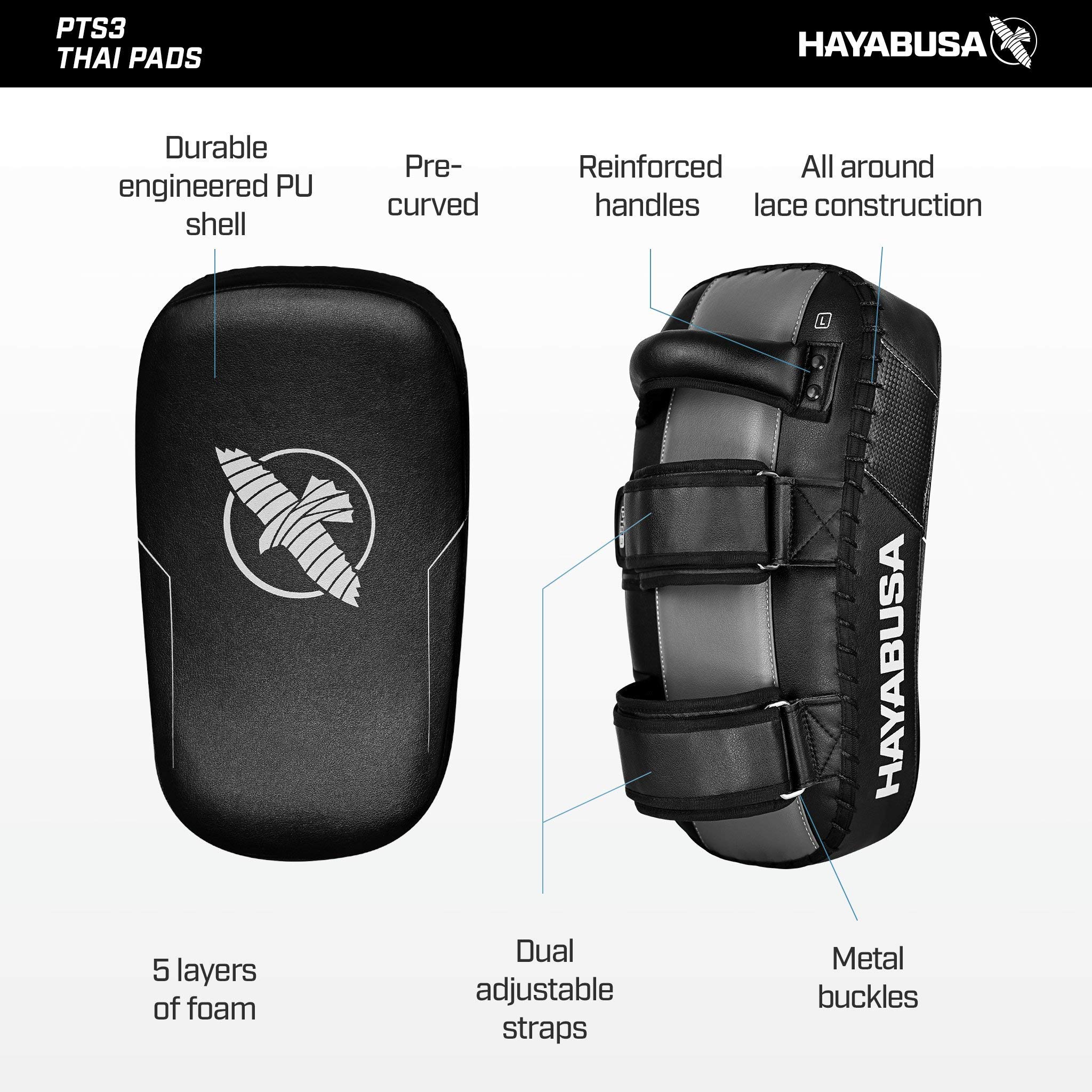Hayabusa PTS 3 Thai Pads – Black Pair For Muay Thai, Kickboxing & MMA Training
