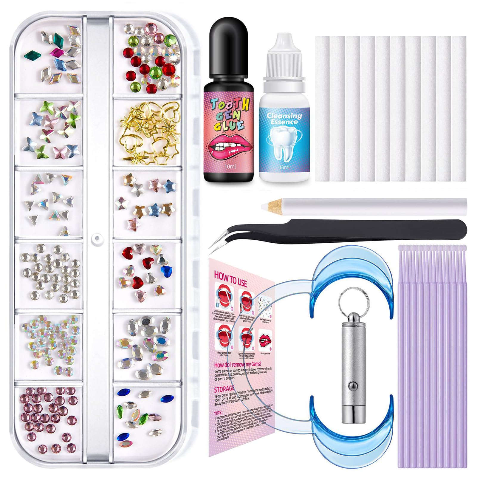 DIY Tooth Gems Kit - 204 Crystal Teeth Decorations for Women, Diamond Tooth Jewelry for Bling Teeth, Starter Kit for Tooth Decoration