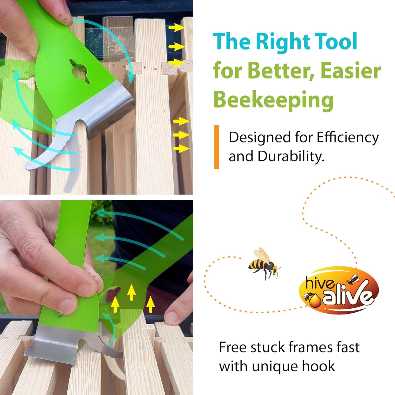 HIVE ALIVE 1 EZ Find Pro HiveTool – Heat Treated 3mm Thick for Lasting Strength - Beekeeper Tools for Prying, Lifting, and Scraping. Its Multi-Color Easily Stands Out in Green Vegetation and Scrub