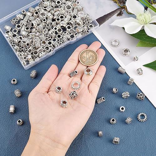 Miniatura 3 de NBEADS 180 cuentas de pelo africano de 12 estilos, cuentas de pelo plateado antiguo, cuentas europeas de estilo tibetano, cuentas de barba de