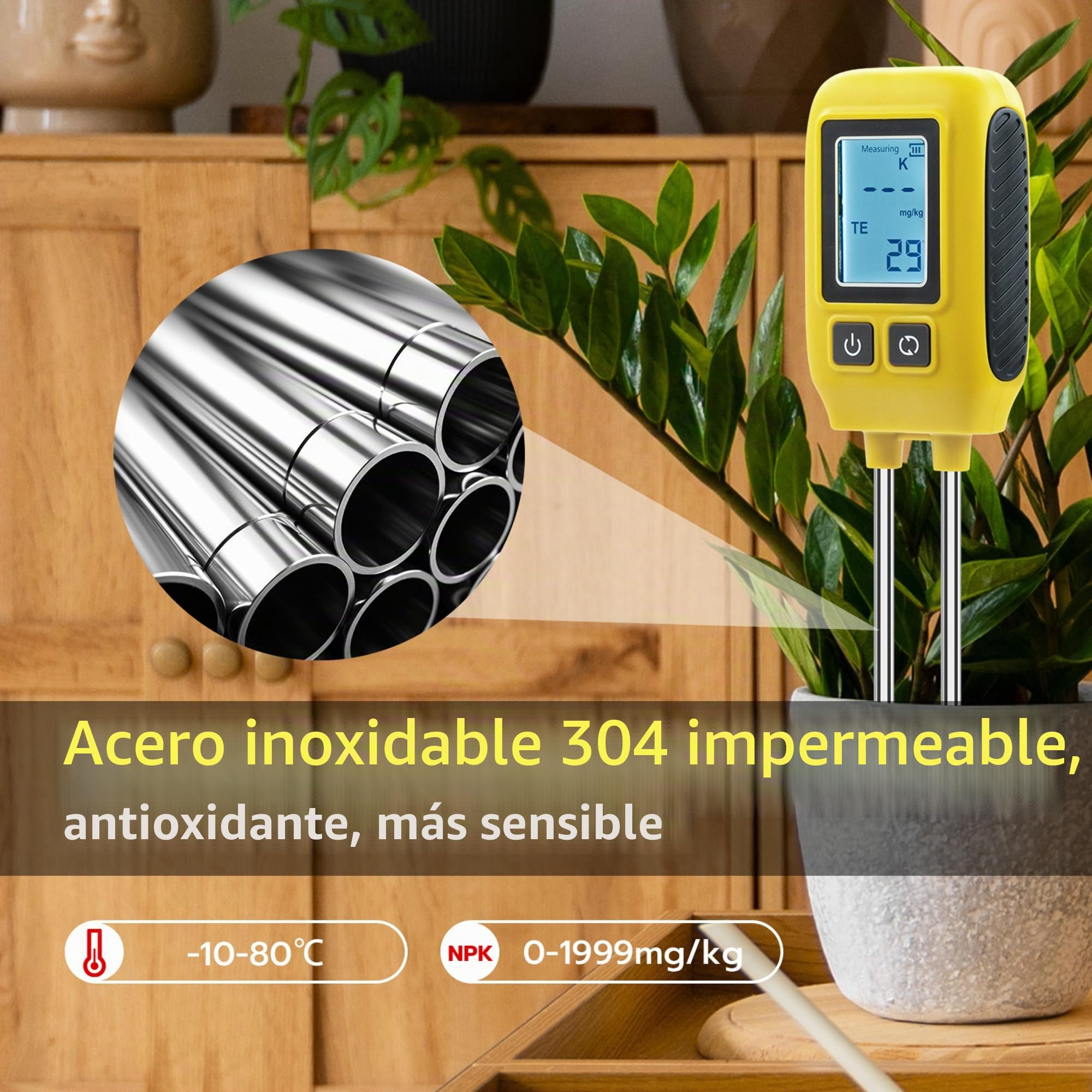 Mcbazel PNK Medidor de Suelo Instrumento de Medición de Suelo 4 en 1, Detector de Elementos Traza, Detección de Elementos de Salud del Suelo para Nitrógeno/Fósforo/Potasio/Temperatura del Suelo