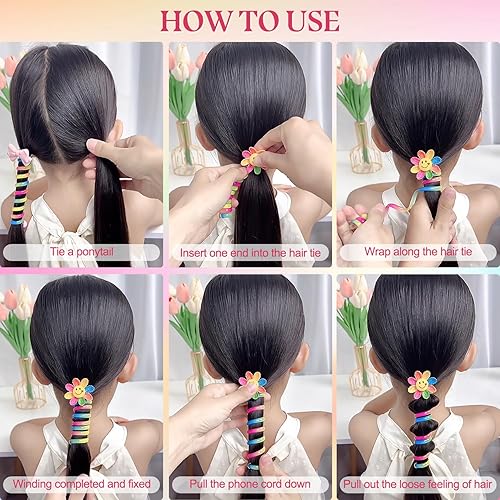 Miniatura 3 de Coloridas bandas de pelo de alambre para teléfono para niños, lindo cordón de teléfono de dibujos animados, lazos de pelo en espiral para niña, goma