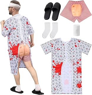 5 Pcs Patient Gown Hospital Gown Halloween Costume Set for Adult Funny Shorts for Halloween Cosplay Party Men Women