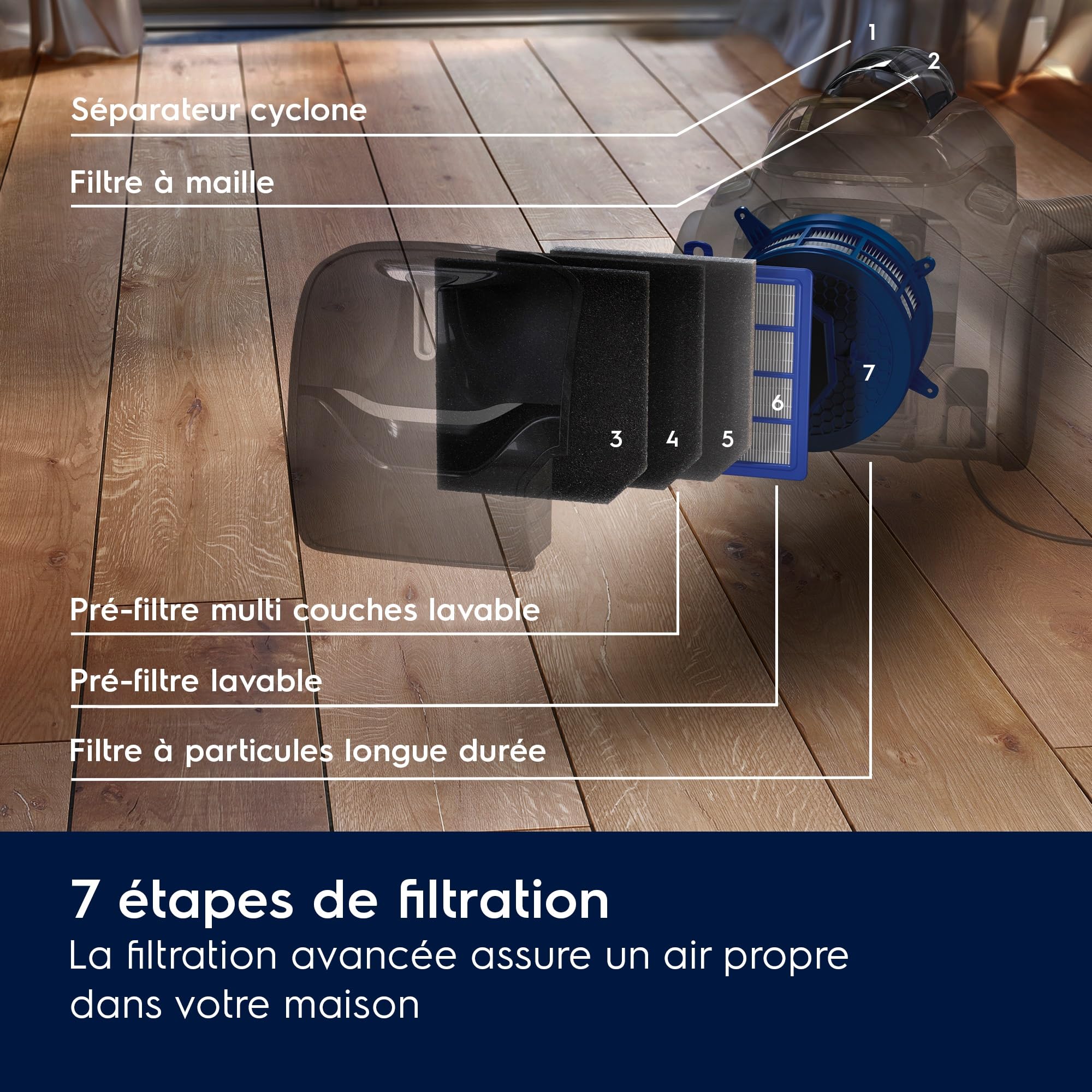 Electrolux Pure C9, Aspirateur Traineau sans Sac, Aspiration Puissante, 7 étapes de Filtration, Poignée Flexible avec Variateur de Flux d'air, Accessoires 3 en 1 Clipsés sur Poignée, PC91-4MG, Gris