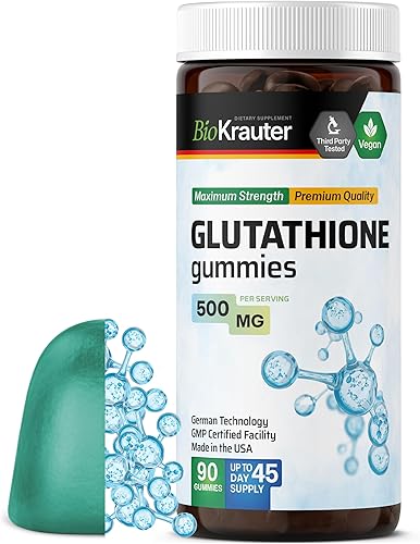 BIO KRAUTER Gomitas de L-glutatión 500 mg Suplemento orgánico de glutatión reducido para desintoxicación hepática, inmune y apoyo de la piel