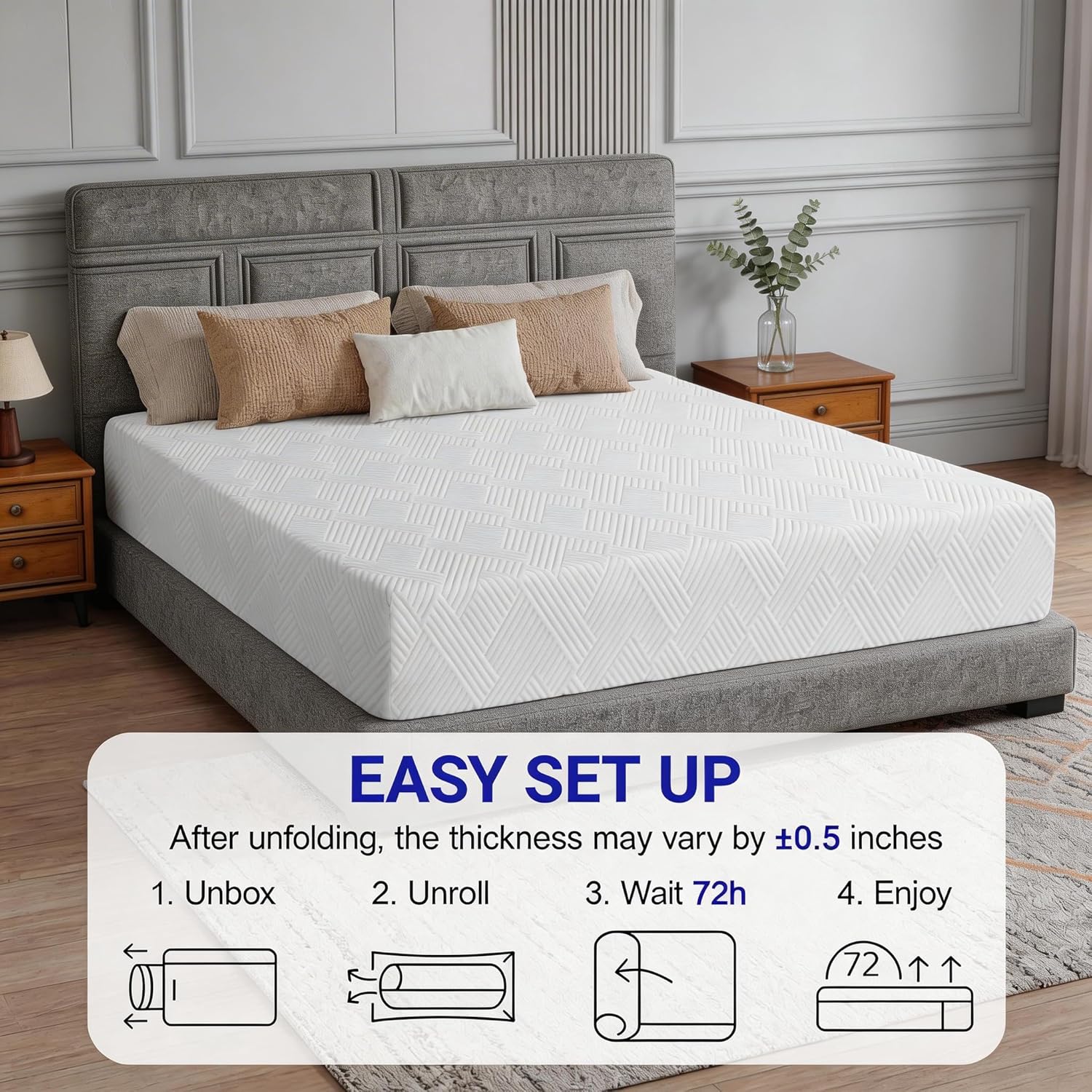 Opoiar 12 Inch King Cooling Gel Memory Foam Mattress, Medium Firm Bed in a Box, Fiberglass Free CertiPUR-US Certified Mattress for Pressure Relief