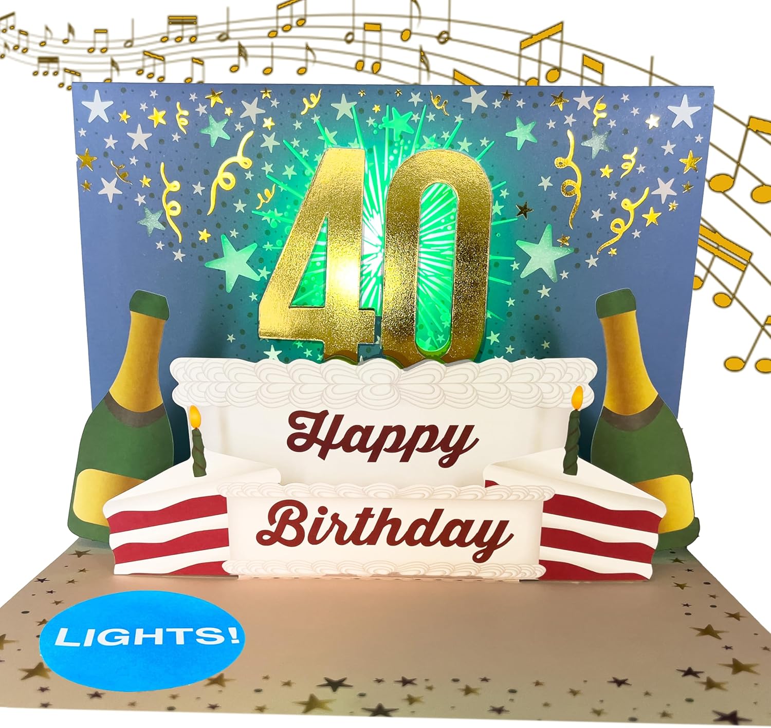 100 GREETINGS Birthday Cards with Lights & Music - Happy Birthday Card Mom, Birthday Gift for Son, Birthday Cards Women & Men, 1 Pop Up Birthday Card (Gold 40th)