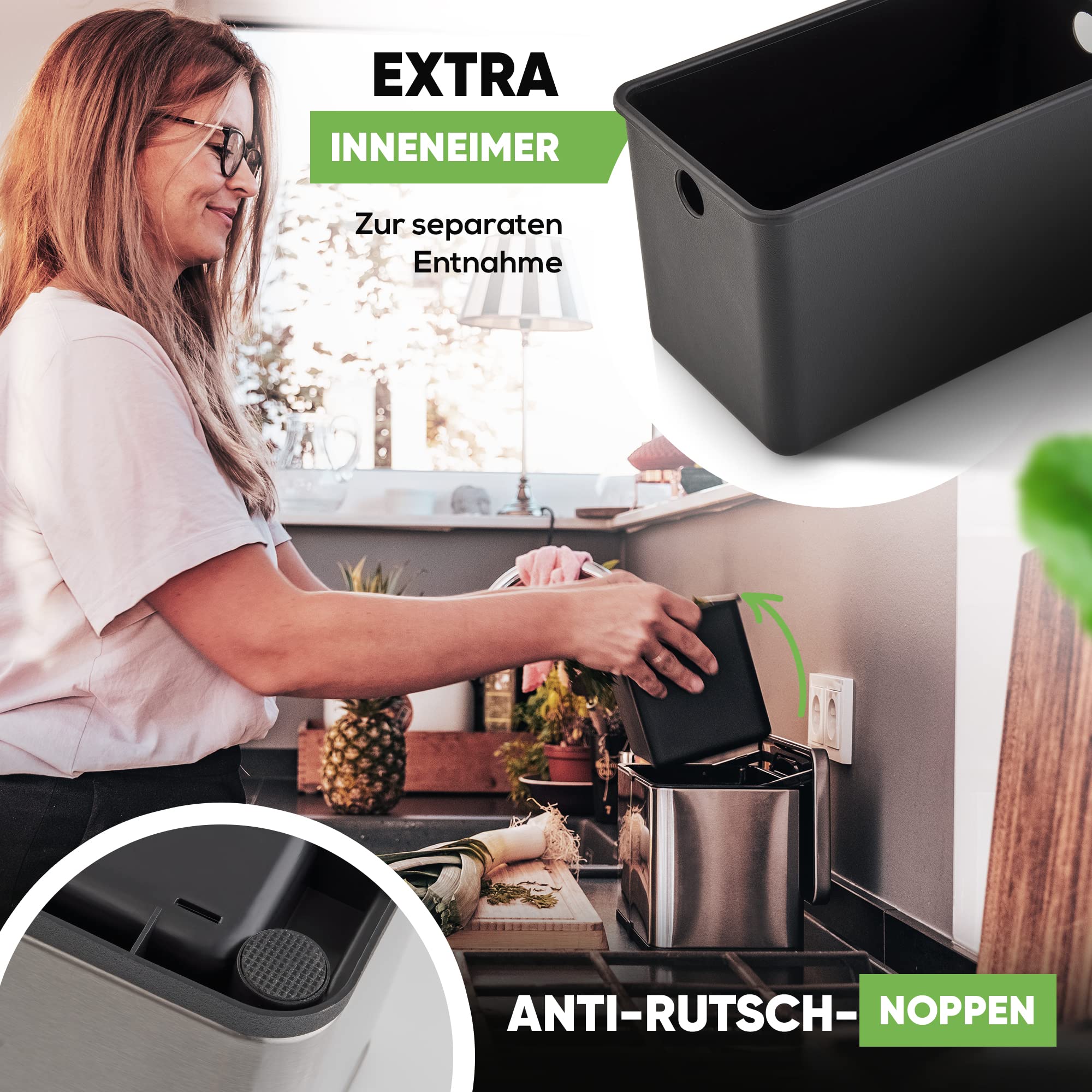 Bio Mülleimer 3L Silber | Komposteimer Küche für Bio Müll & Co | Mülleimer mit Geruchsfilter | Komposter für Abfall & Recycling | Biomülleimer Küche klein