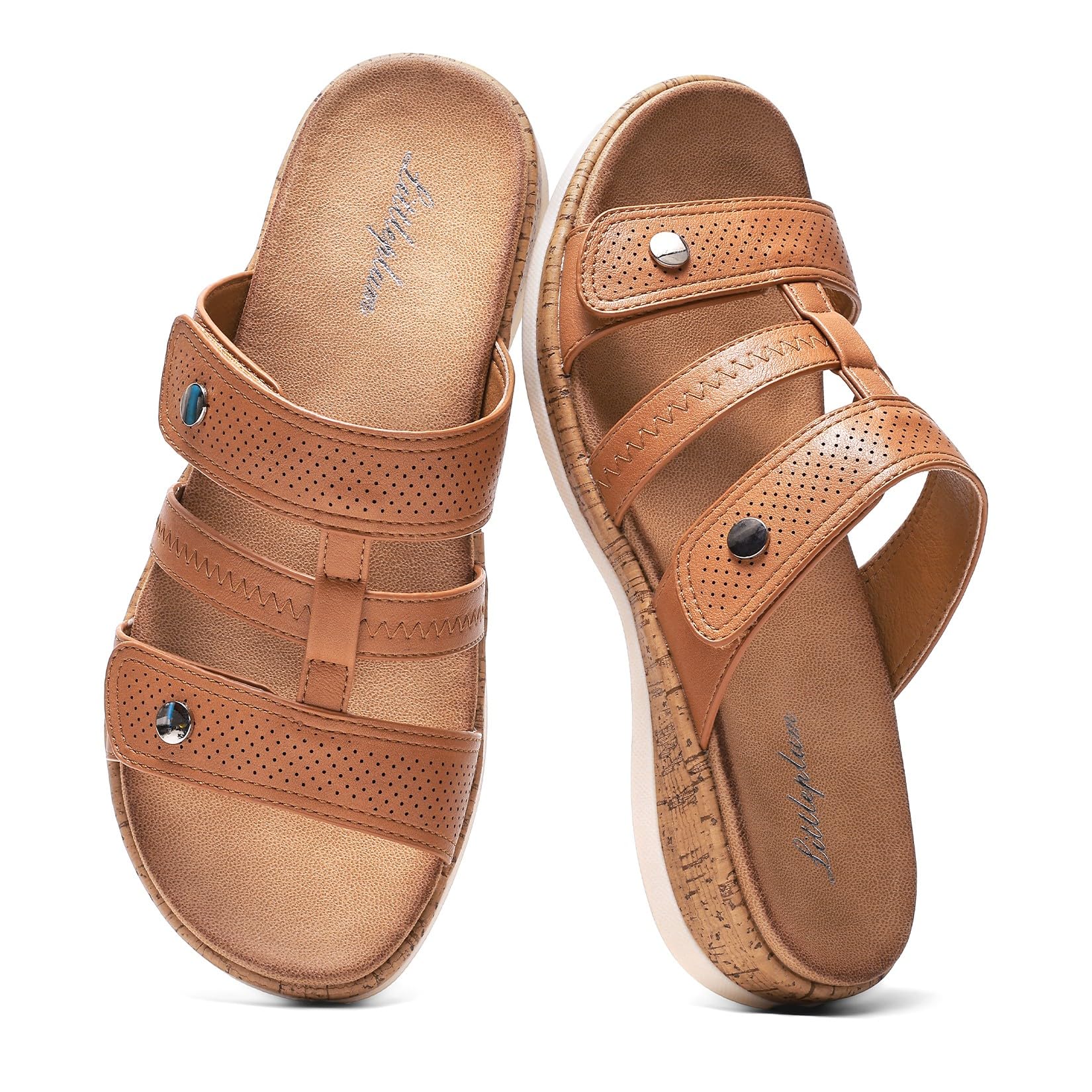Littleplum Damen Pantoletten Modische Sandalen Frauen Kork-Fußbett mit Arch Support Sommer Latschen Schlappen Hausschuhe Größe 37-42