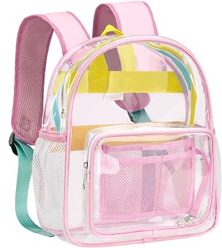 Clear Mini Backpack Stadium Approved TPU 12X12X6 Heavy Duty Transparent Backpacks Book Bag with Reinforced Strap for Teens Girls Women Concerts, Sporting Event, Work, School, Security-Pink