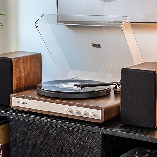Miniatura 6 de Crosley C65A-WAGL - Tocadiscos de vinilo de 2 velocidades con altavoces de 50 W, cartucho audio-técnico con imán móvil, receptor Bluetooth, nogal