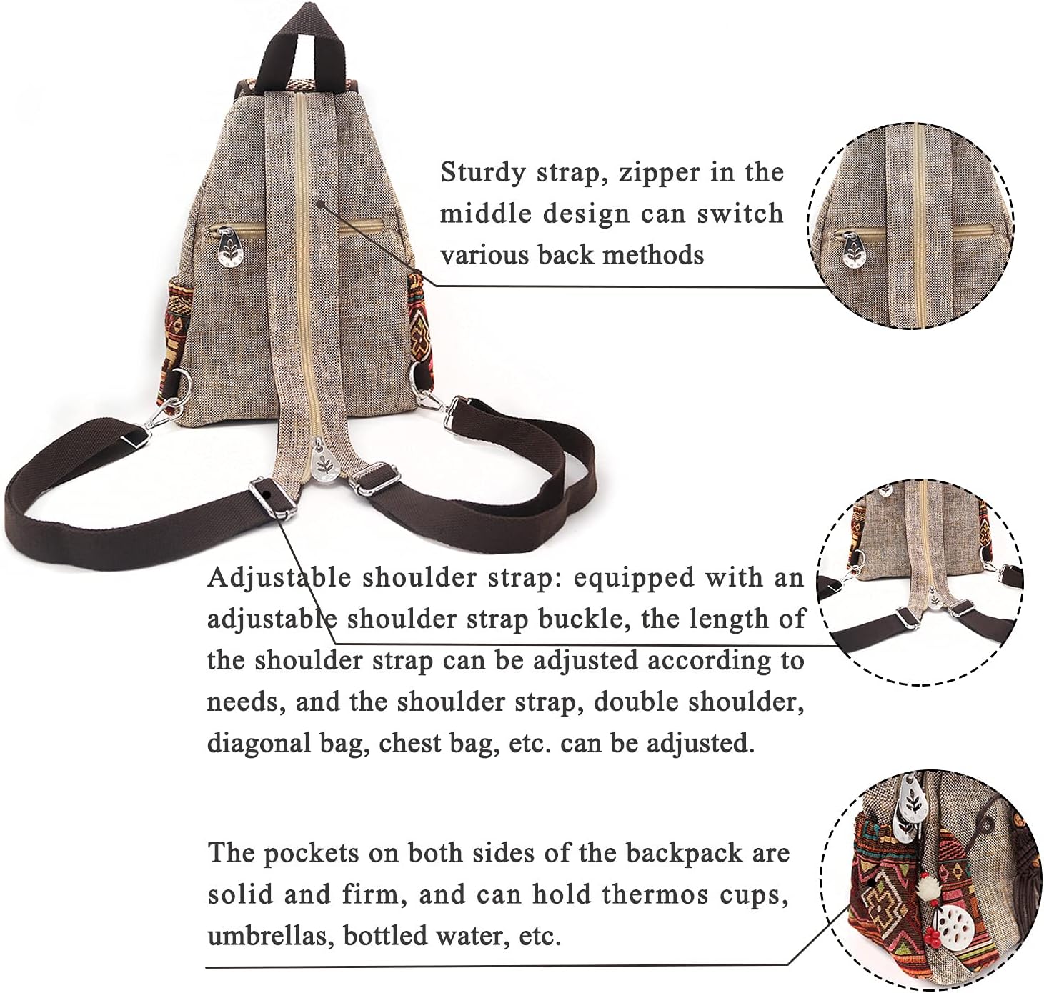 Backpacks For Women Sling Backpack Casual Canvas Backpack Convertible For Girl Boho Hand-Woven Exquisite Knitting Backpack With Lots Of Pockets Gift For Young Adult Women…
