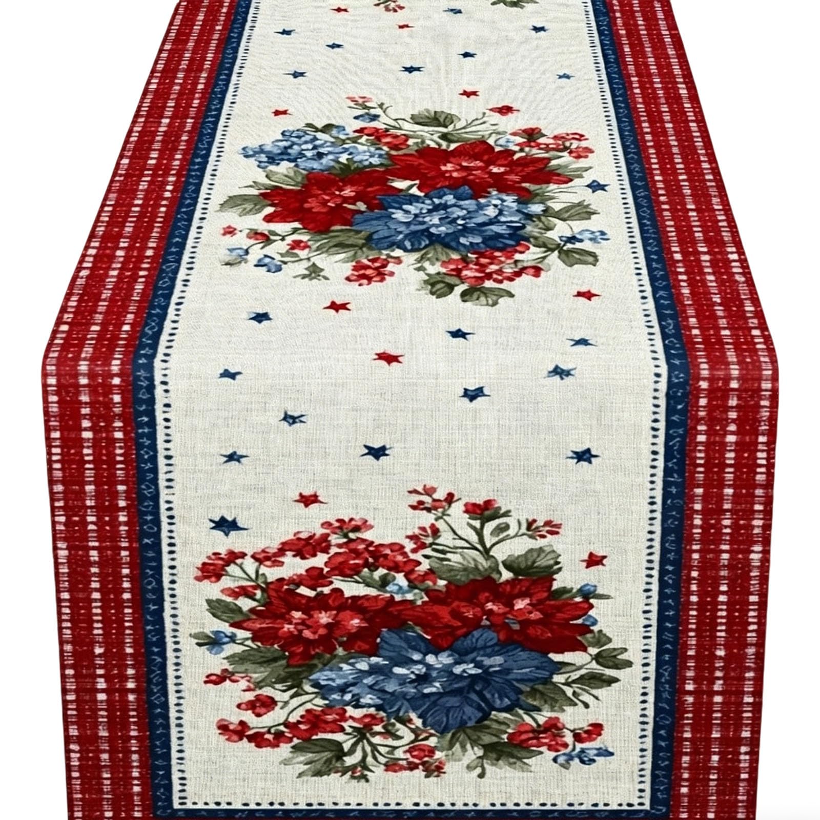 Hredwep 33X183Cm Linen Table Runner with Patriotic Star and for 4Th of July Independences Day Kitchen Decorations