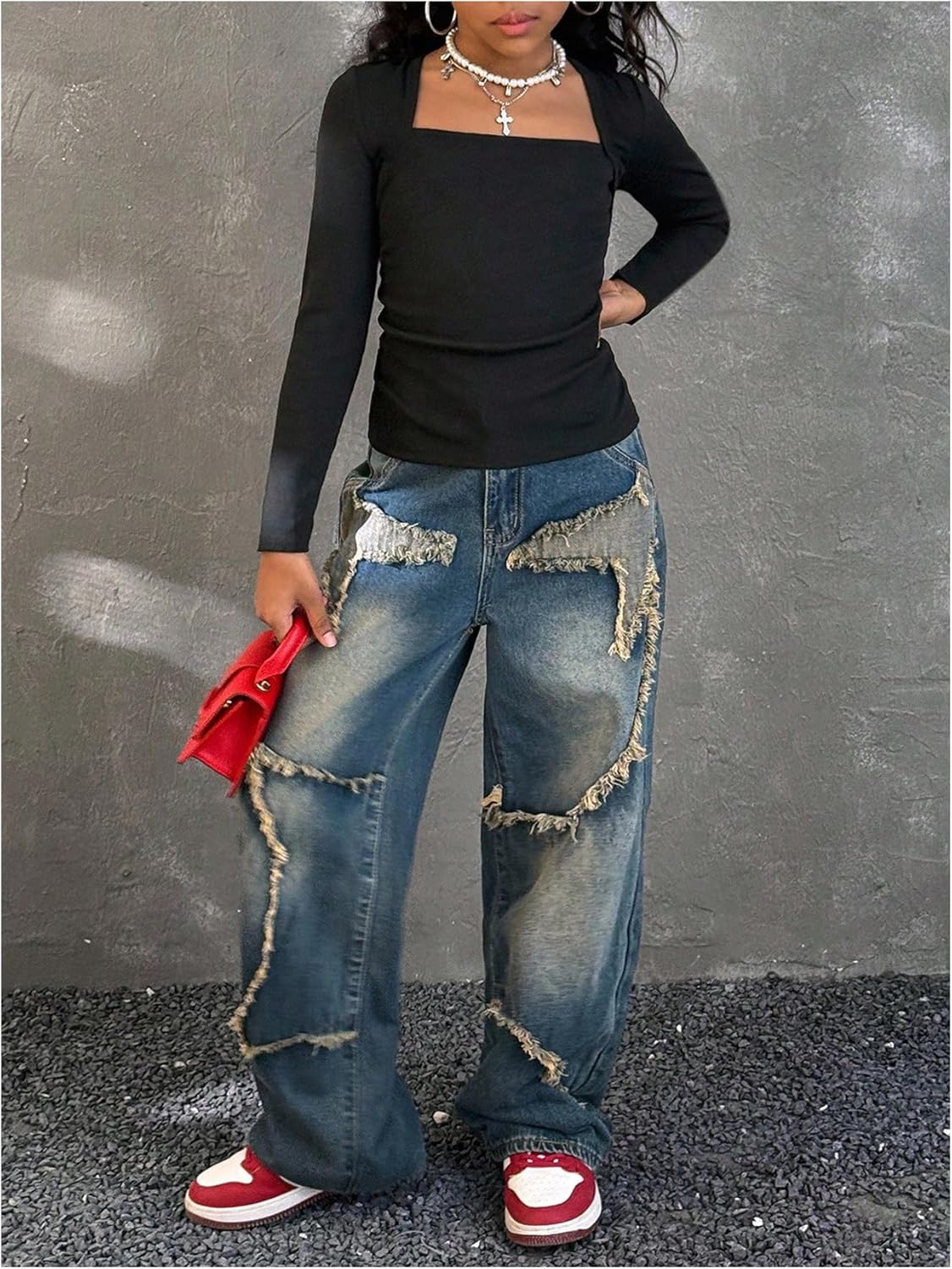 Girl's Long Sleeve Top Square Neck Fitted T Shirts Casual Fall Tee Tops - Image 5