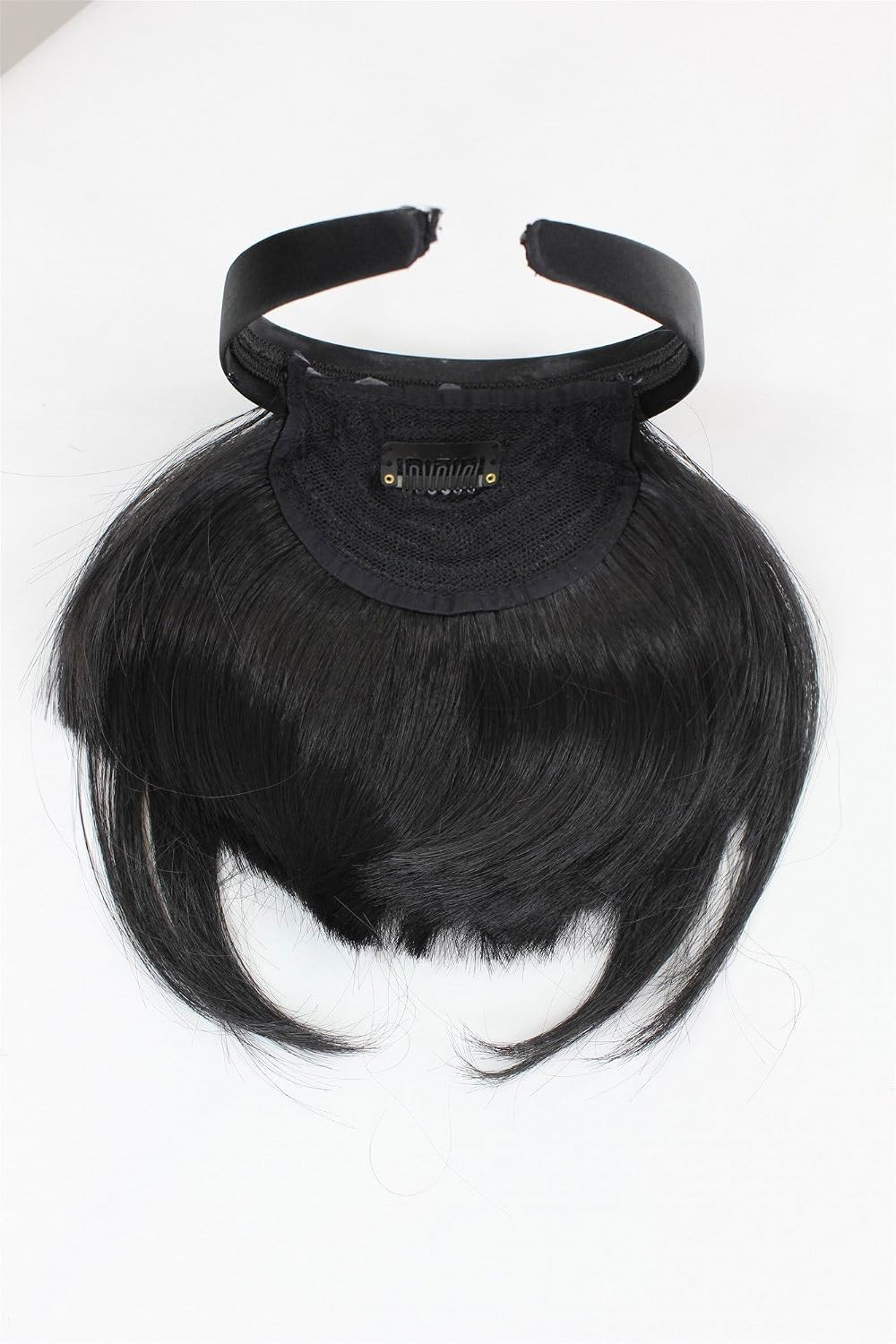 Hair Piece Clip in Bangs Fringe with hair circlet long framing strands synthetic fiber black HA071T-1B, Length: approx. 15 cm - Image 5