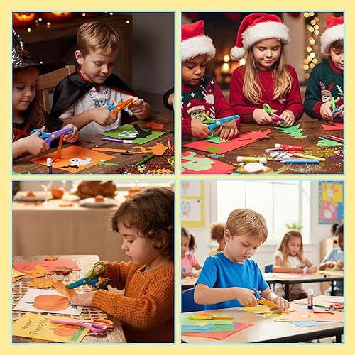 Miniatura 4 de LOVESTOWN Tijeras de seguridad para niños, 16 tijeras de punta roma para entrenamiento preescolar, diseño antipellizcos, desarrollo de coordinación