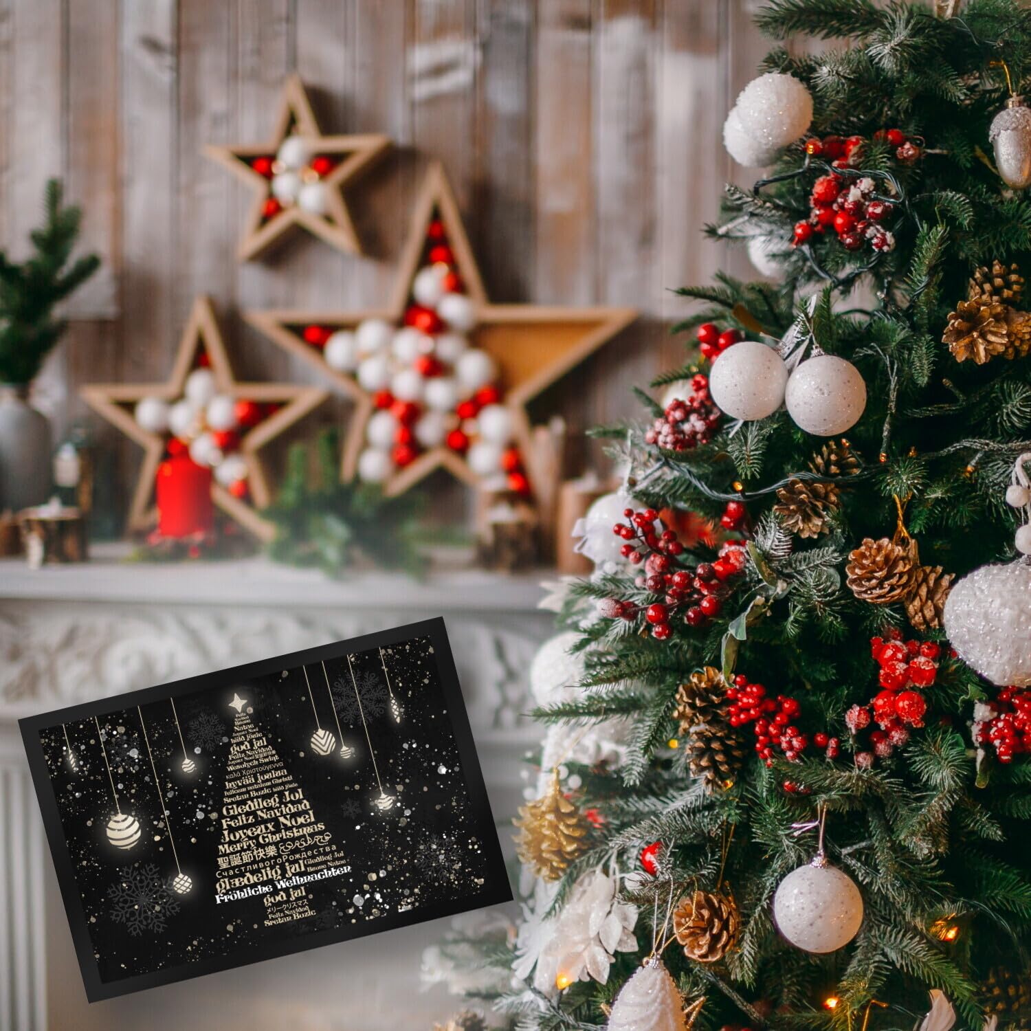 speecheese Fröhliche Weihnachten in verschiedenen Sprachen Fußmatte XXL in 50x75 cm als lustiges Geschenk für weltoffene Menschen die Allen Besuchern EIN frohes Weihnachtsfest wünschen