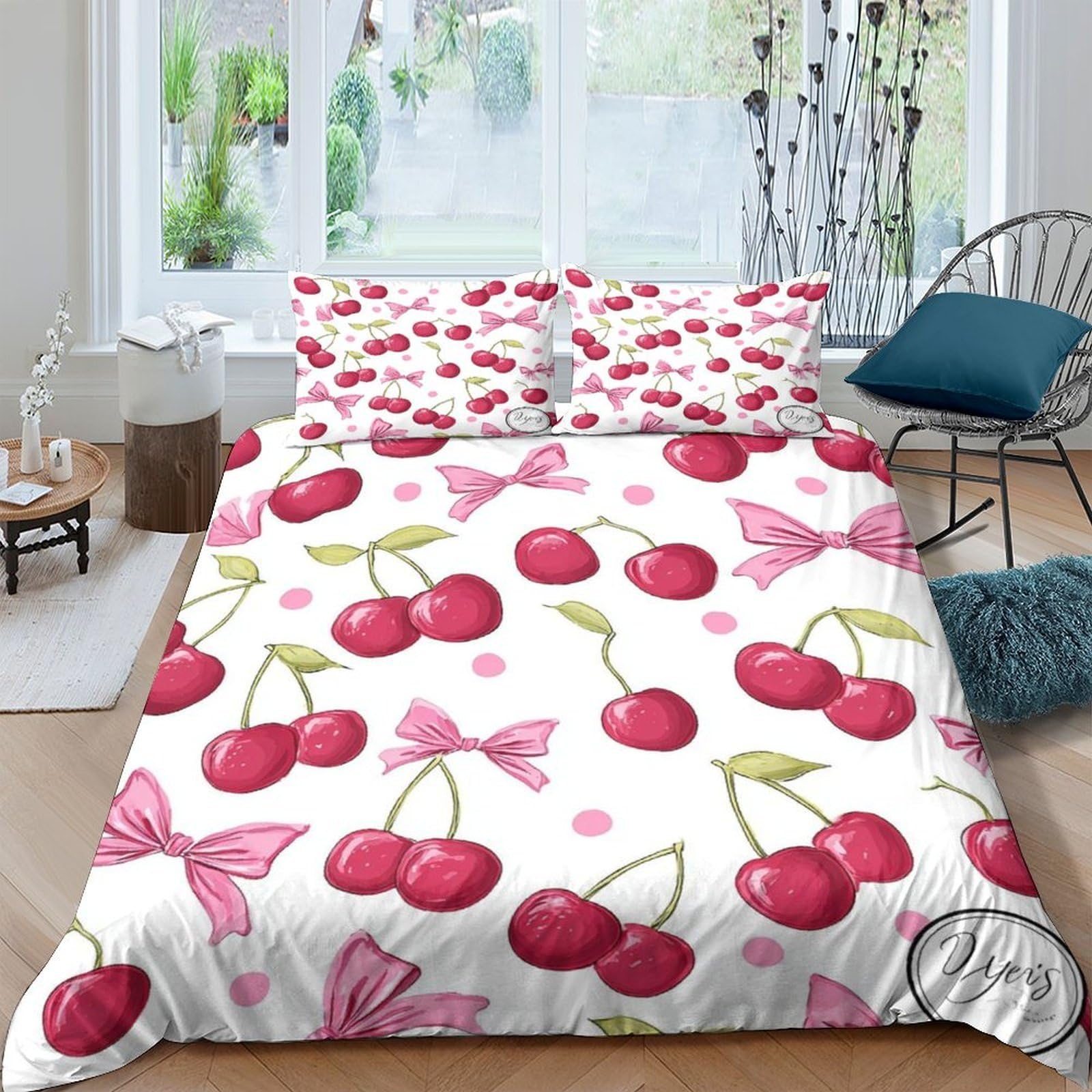Ctjqhvkz Style-10 3D Printed Cherry Pattern Fitted Sheet Microfiber Soft Pink Bow Bed Cover For Bedroom Dorm Mattress Protection Decor Single（135X200cm）