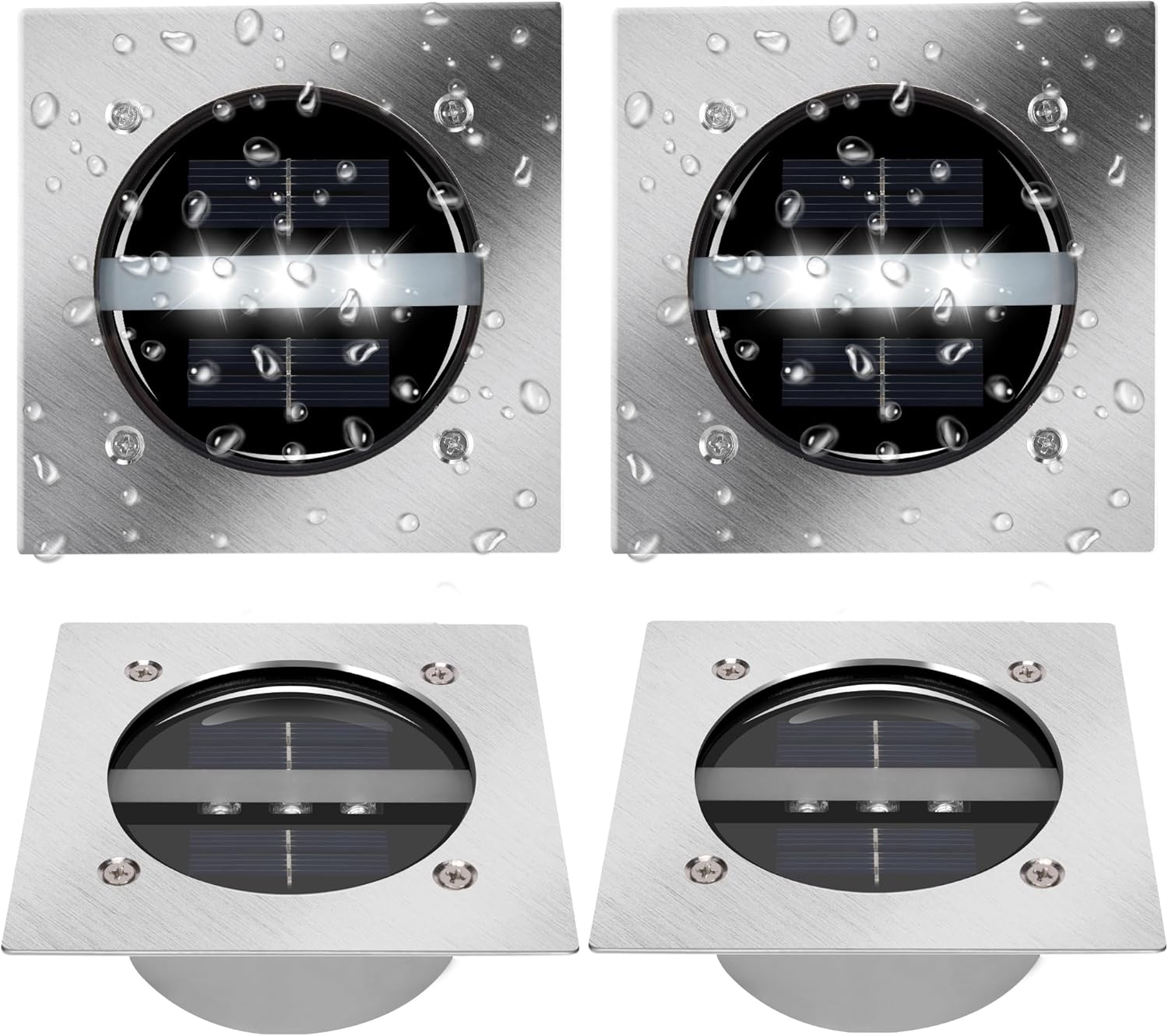 TOSHIN Pack of 4 Photo voltaic Flooring Lights, Photo voltaic Gentle for Outside, 3 LED Photo voltaic Lights for Backyard, Garden, Walkway, Patio, Driveway, Waterproof Backyard Ornament Lamp, Chilly White, Sq.