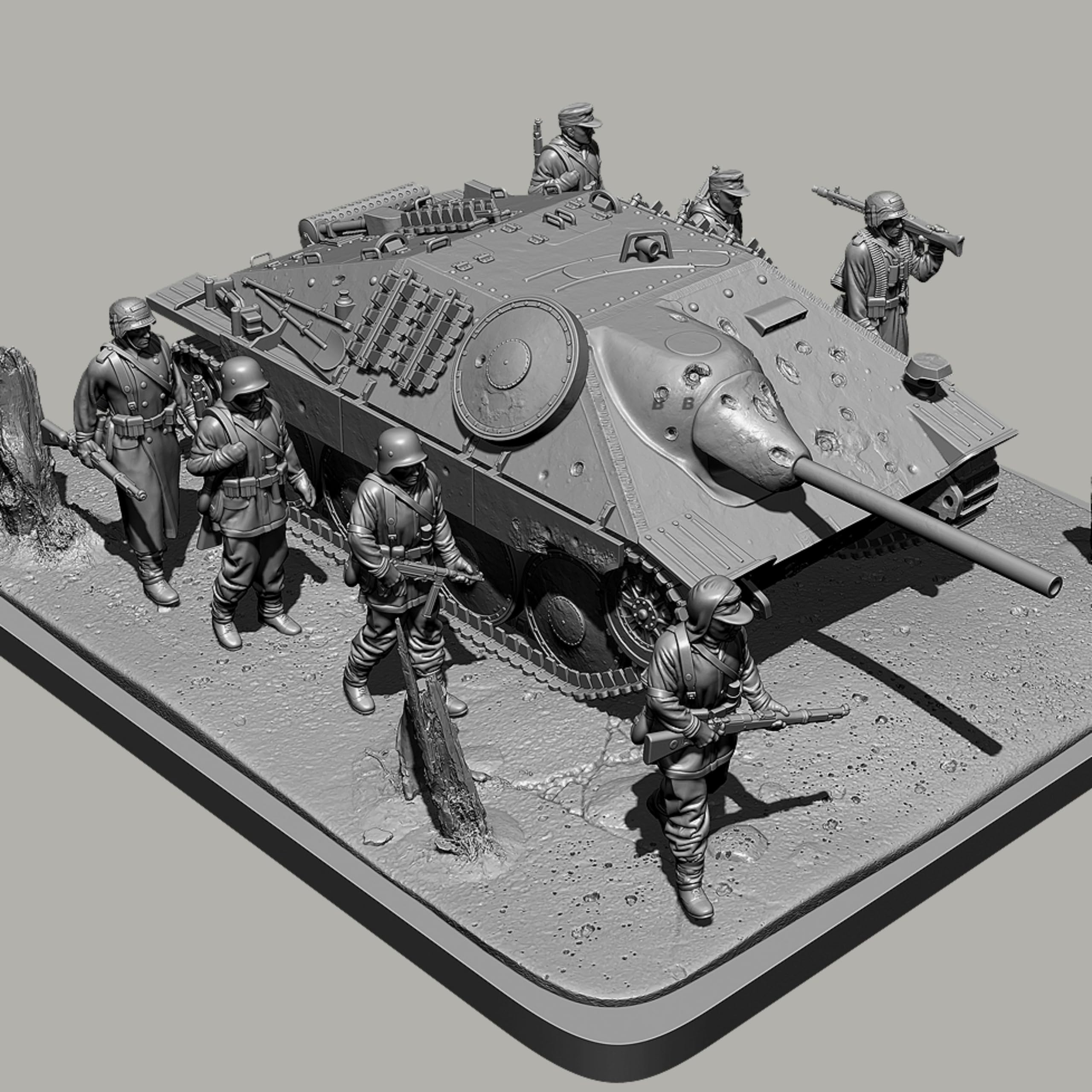 TRUEGRIS 1/35 WWII German Tank Soldier Resin Model Kit Unpainted and Unassembled (7 figures, with tank) //k5w2J7