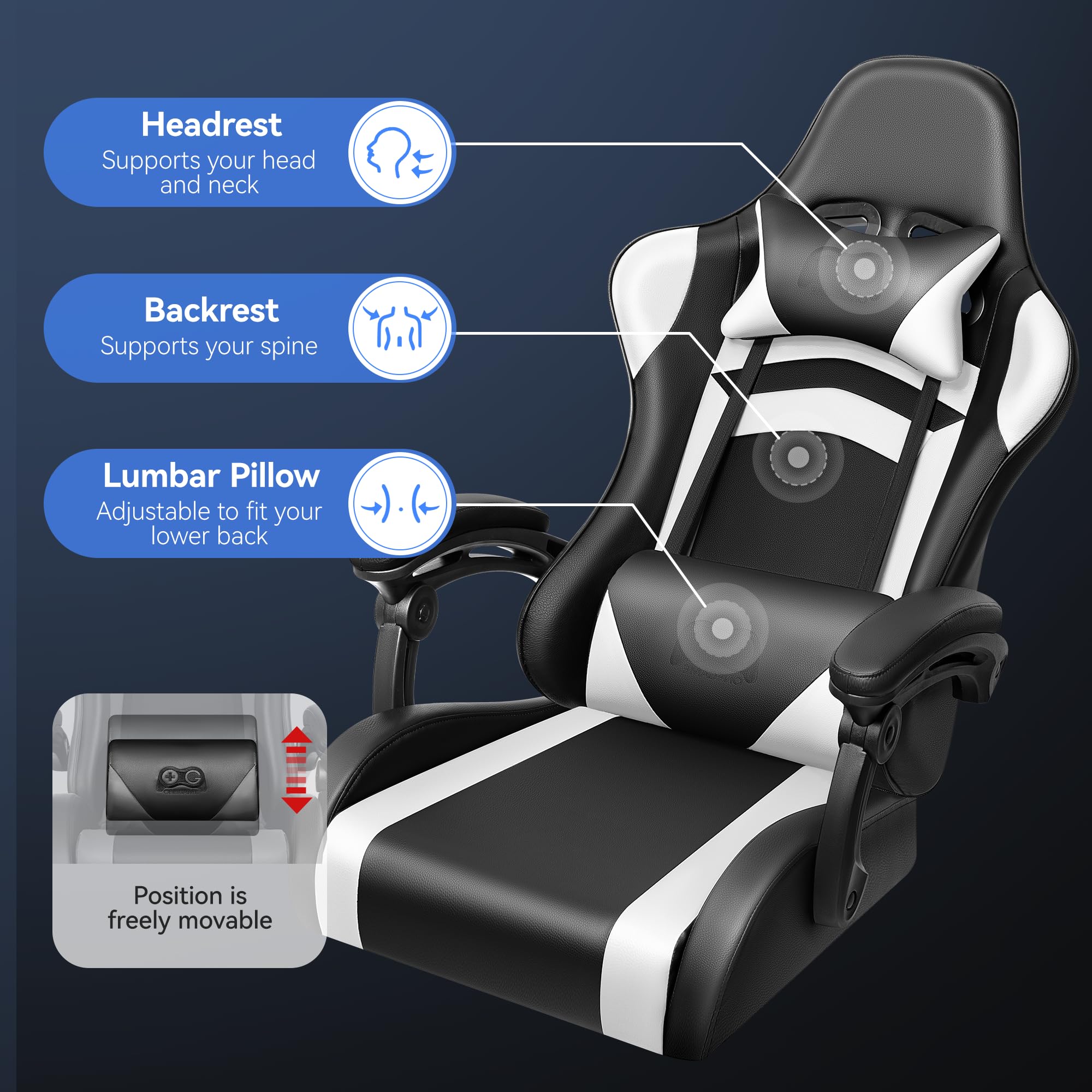 Chaise Gaming Pivotant,fauteuil Gamer Foxsport,siège De Bureau Réglable Avec Accoudoir 2d, Chaise De Bureau Réglable Avec Support Lombaire Réglable, Gris IKI-Gamingchair-Gris