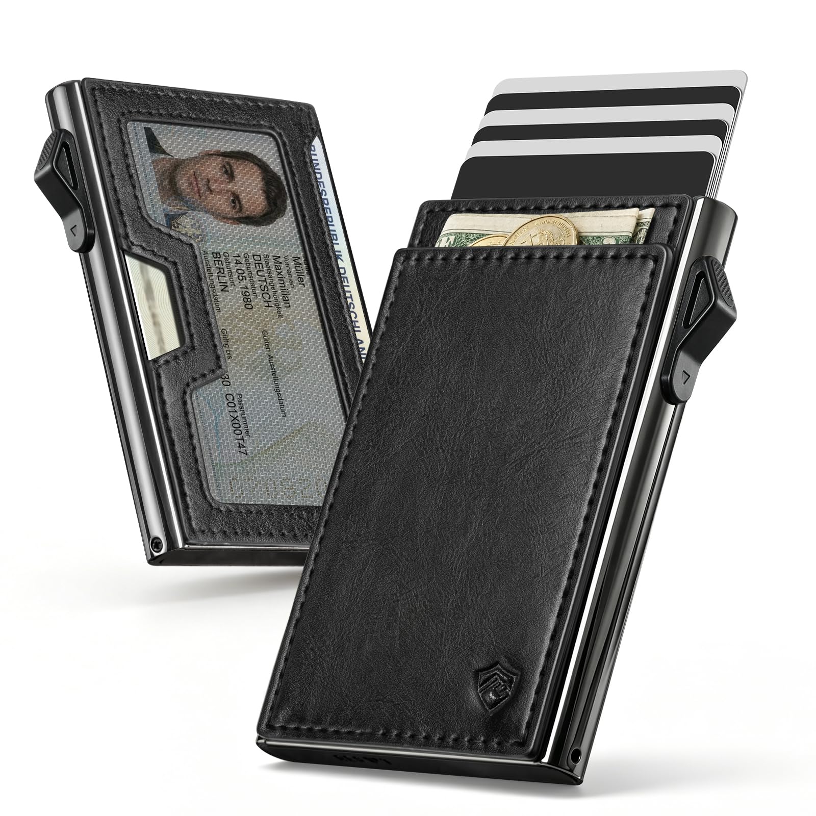 Portefeuille homme design Bauhaus YESIIW en cuir véritable et boîtier aluminium