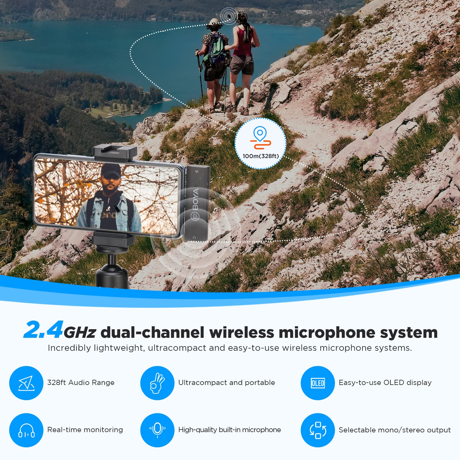 Boya Dwukanałowy bezprzewodowy mikrofon krawatowy do USB typu C telefonu z systemem Android, laptopa, BY-XM6 S6 Plug Play Lapel Lav Mic do nagrywania wideo YouTube, Facebook, transmisja na żywo,